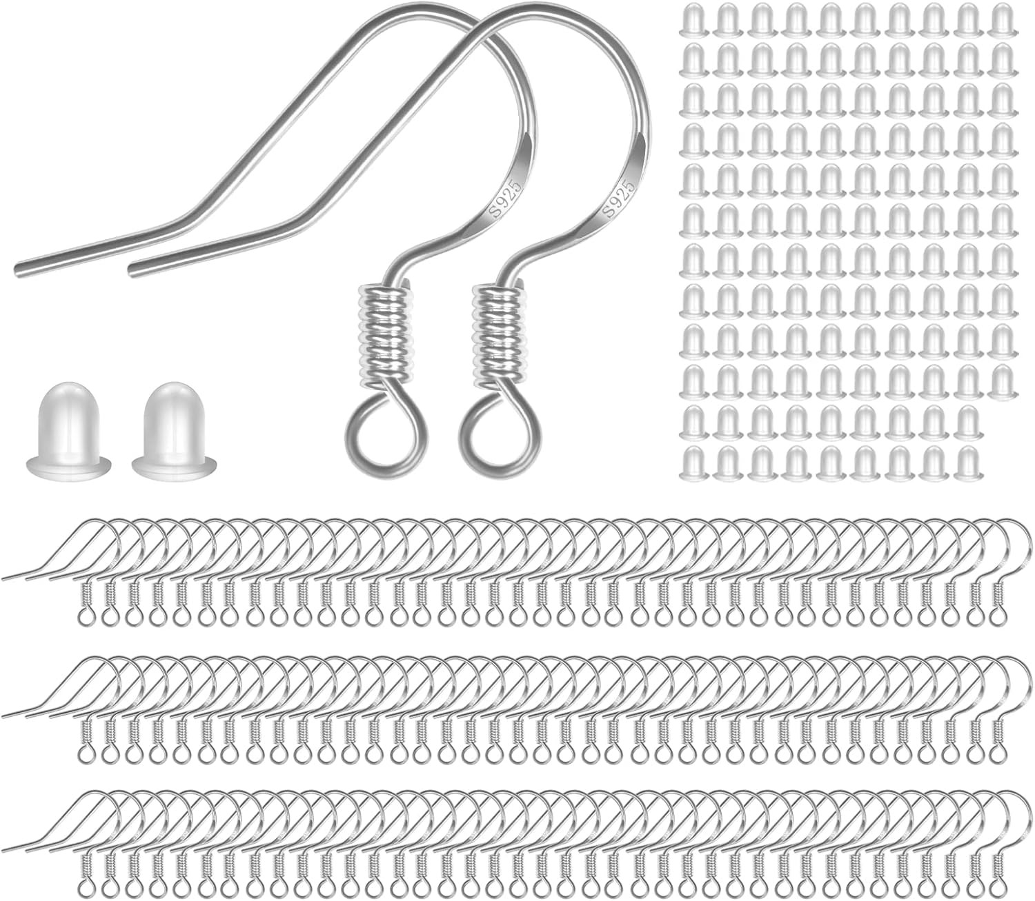 925 Sterling Silver Earring Hooks 120 PCS/60 Pairs Hypoallergenic Ear Wires Fish