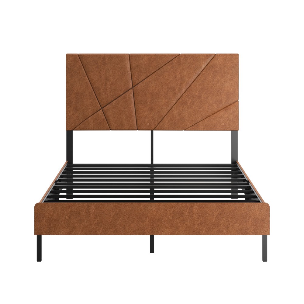 King Size Bed Frame Metal Platform w/ Upholstered Headboard & Under-Bed Storage