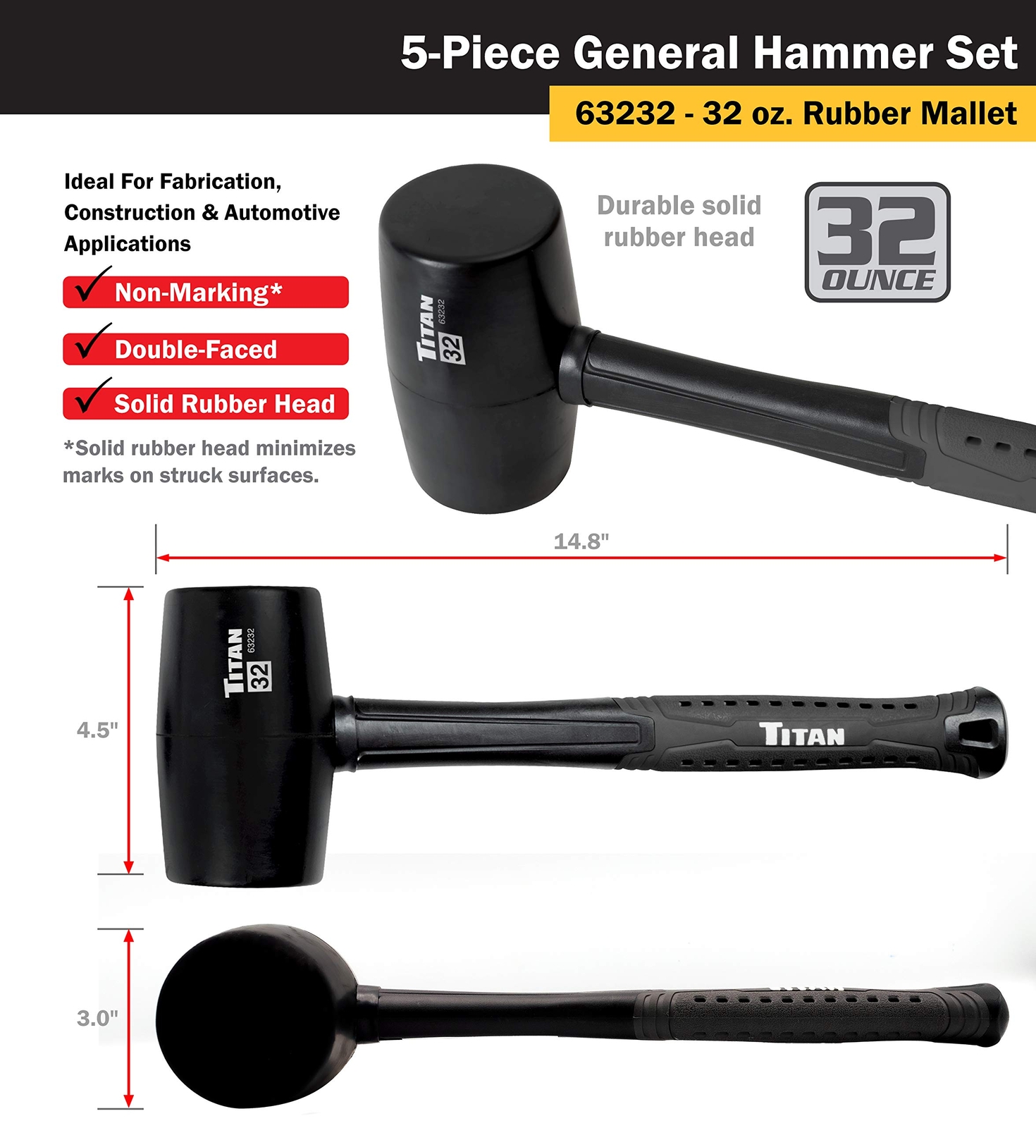 Comprehensive Hammer Set Includes Ball Pein Rubber Mallet and Sledge Hammers