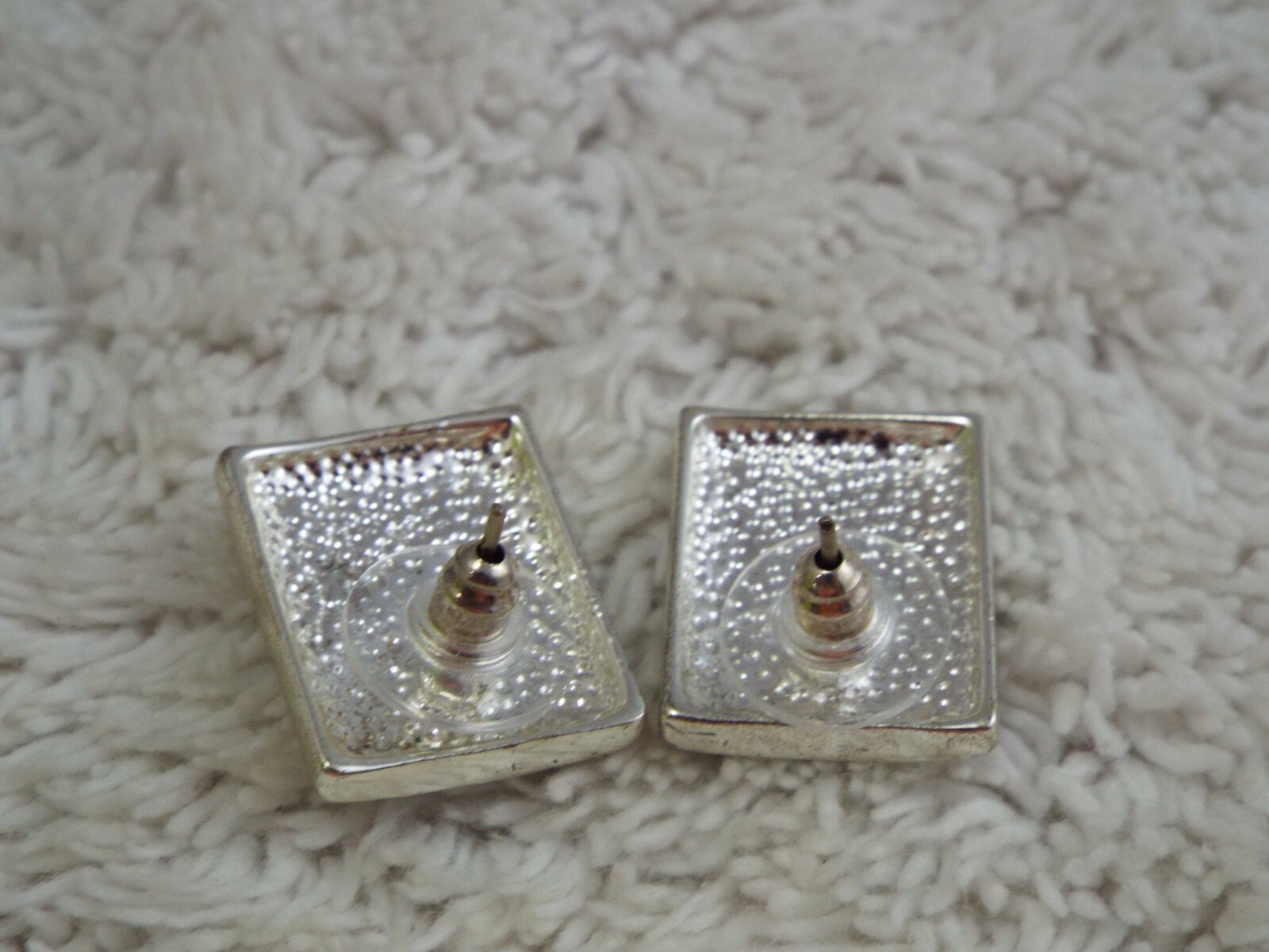 Silvertone Dotted Button Pierced Earrings (C62)