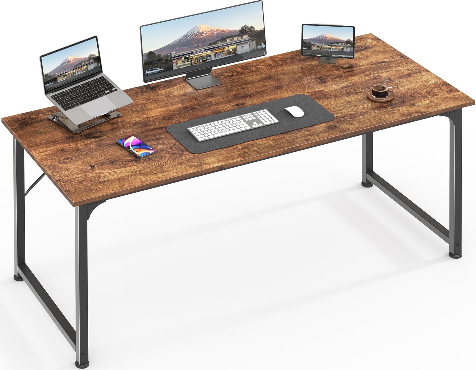 Huuger Computer Desk, 55 Inch Office Desk, Gaming Desk with Storage, Writing Des