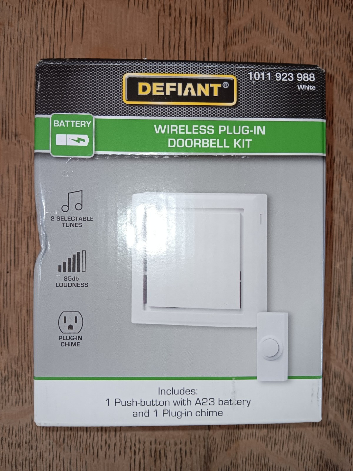 Defiant Wireless Plug-In Doorbell Kit with 1 Push Button, White