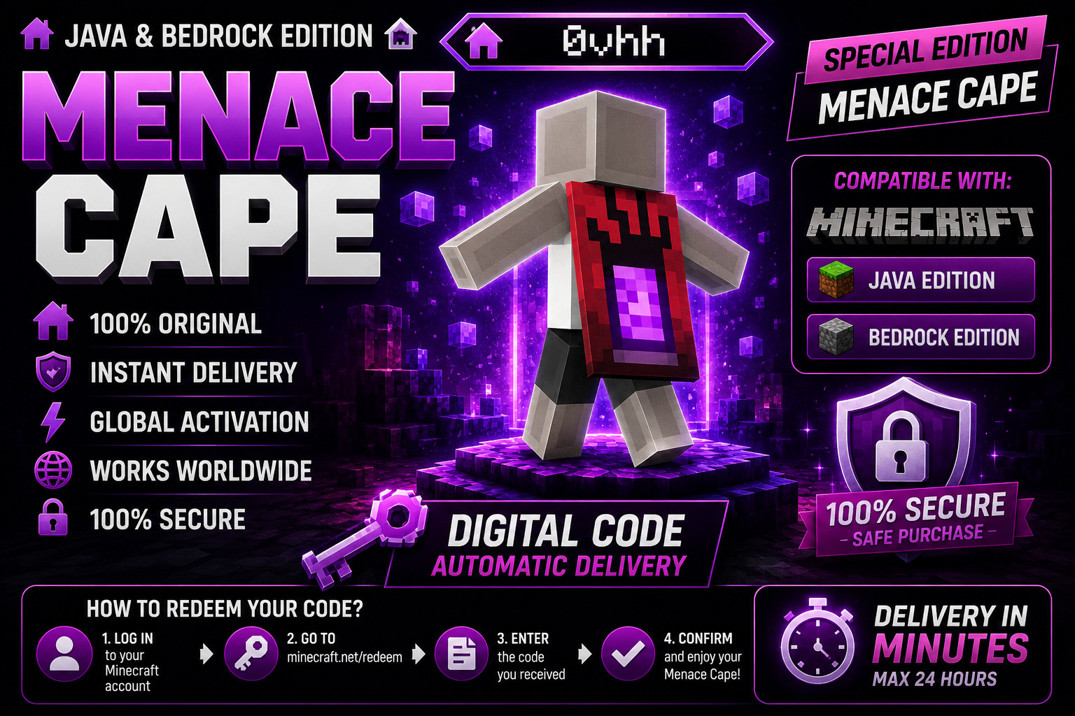 Minecraft Menace Cape Code 2026 | Exclusive | Java & Bedrock |