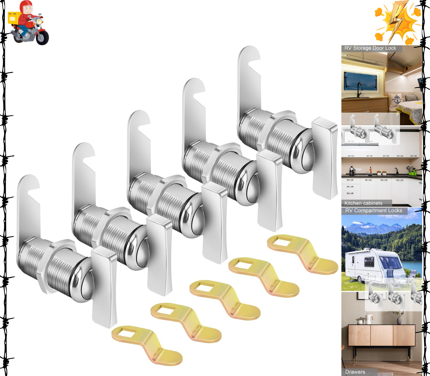 Thumb Operated Offset Cam Lock, 1-3/8” RV Storage Locks 5PCS Cabinet Locks 5P...