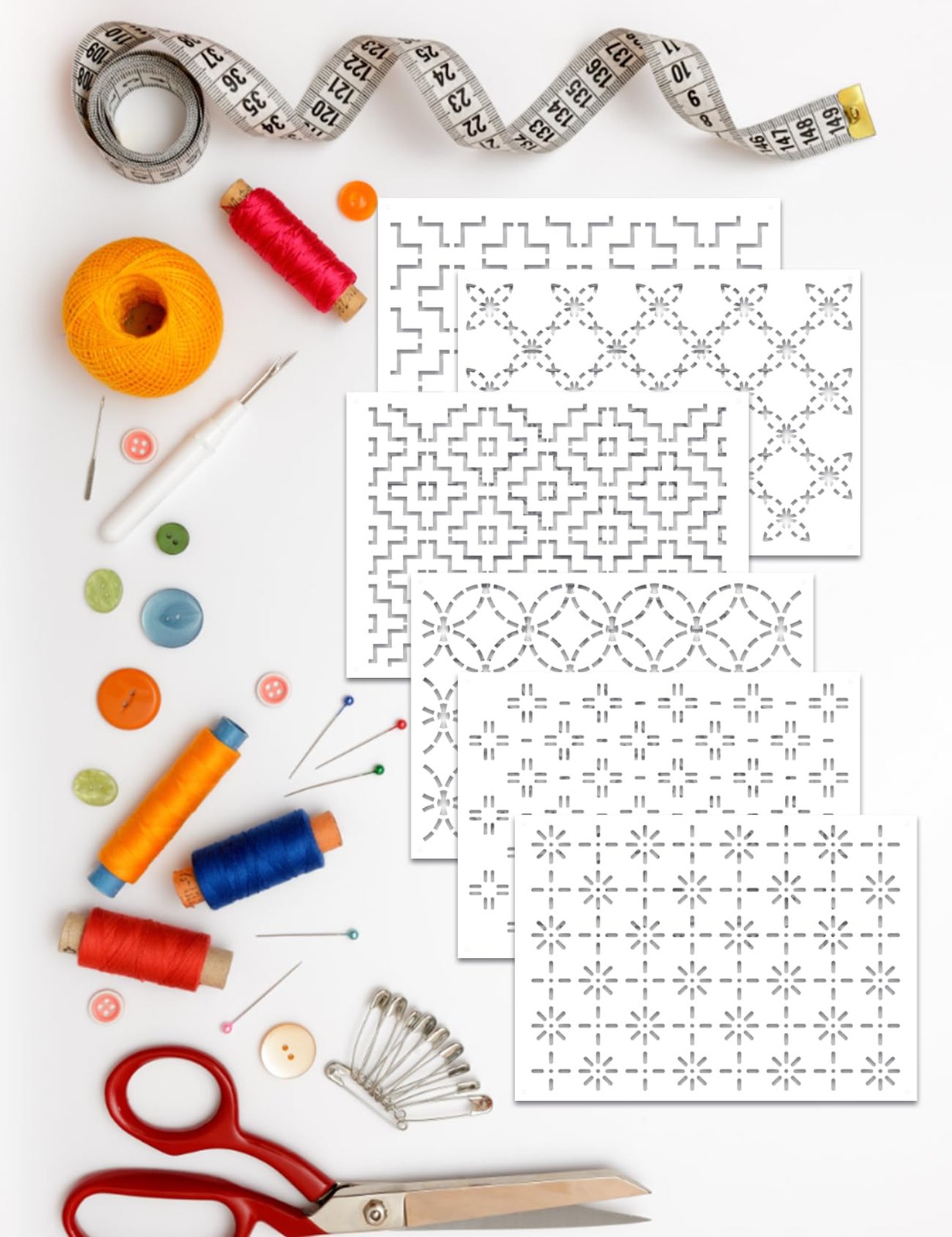 20 Pcs Sashiko Stencils 8.3 x 5.9 Inch Plastic Sashiko Template Pattern Geome...