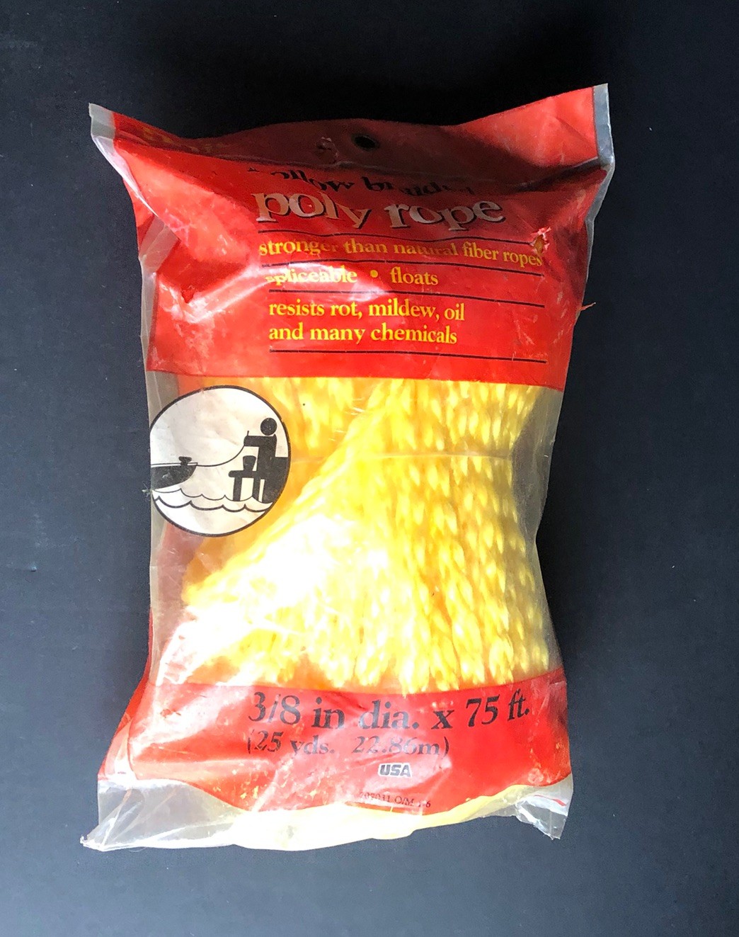 75 Ft. X 3/8" HOLLOW BRAID POLY ROPE Yellow Pkg Never Opened