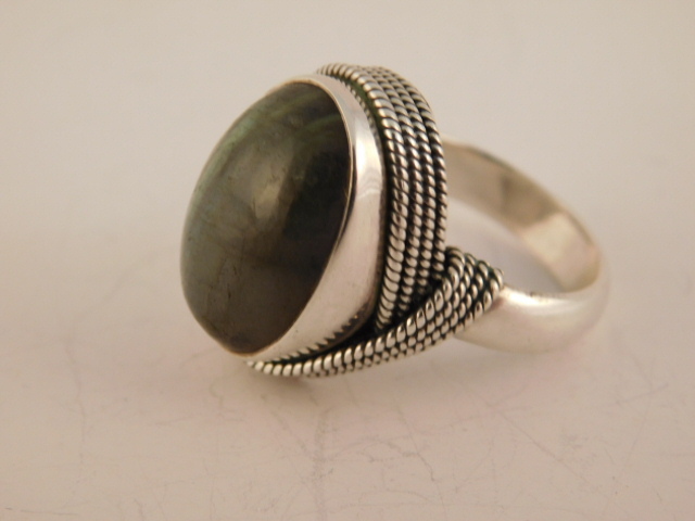LABRADORITE STERLING TWISTED SILVER RING SZ 6.75 ARTISAN DESIGNER HANDCRAFTED