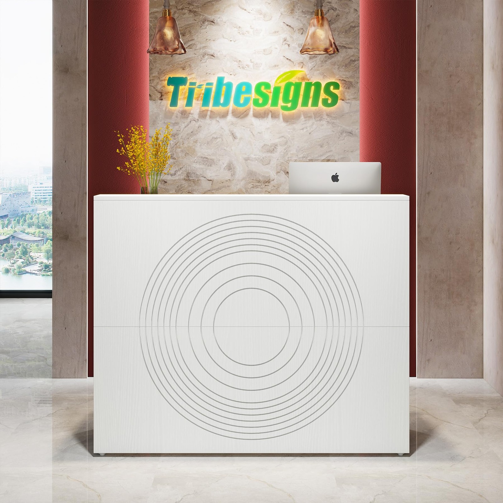 Tribesigns Reception Desk with Counter, Modern Front Large, White