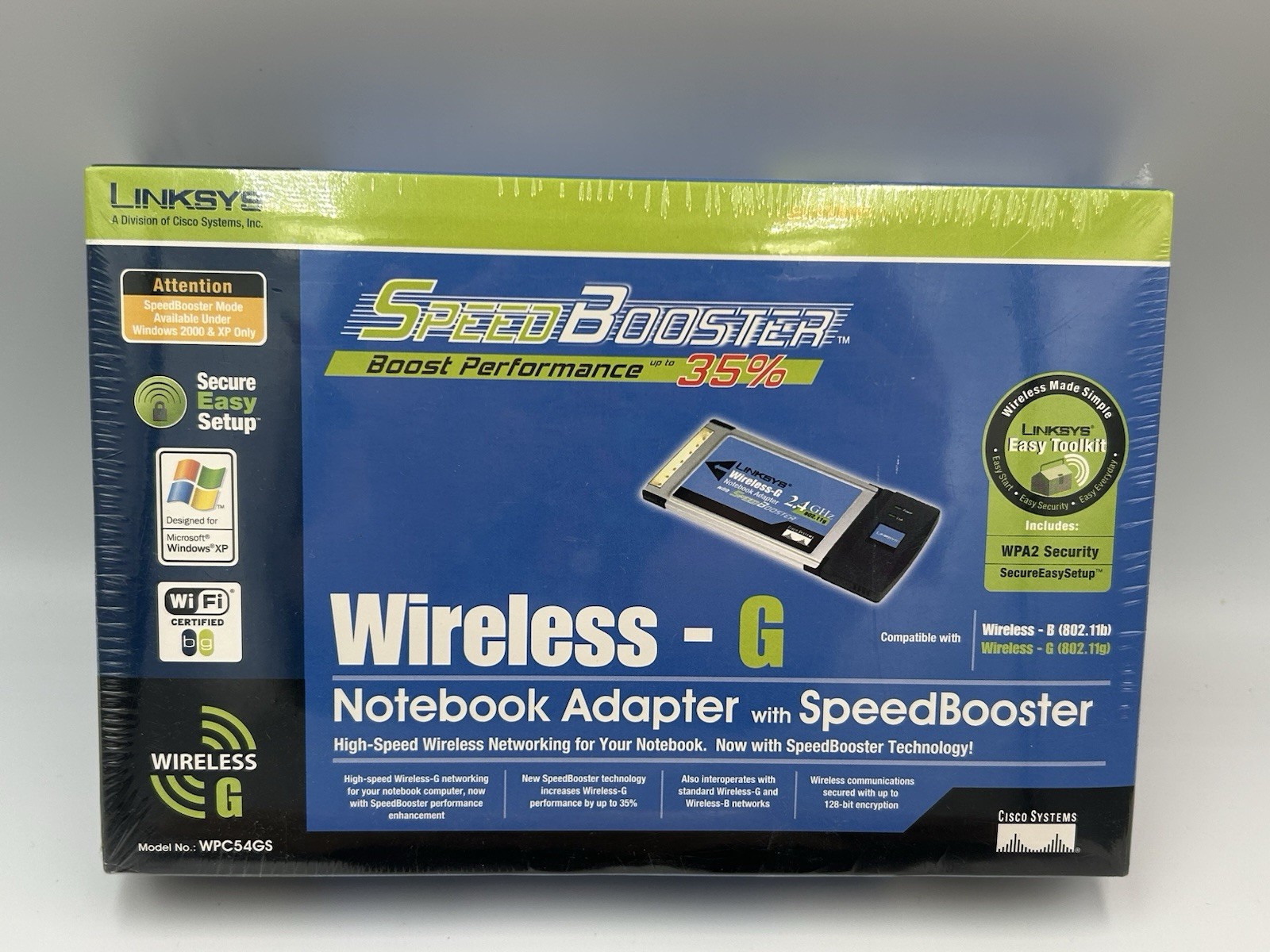 Linksys Wireless-G or B Notebook Adapter w/ Speed Booster NFS WPC54GS NEW SEALED