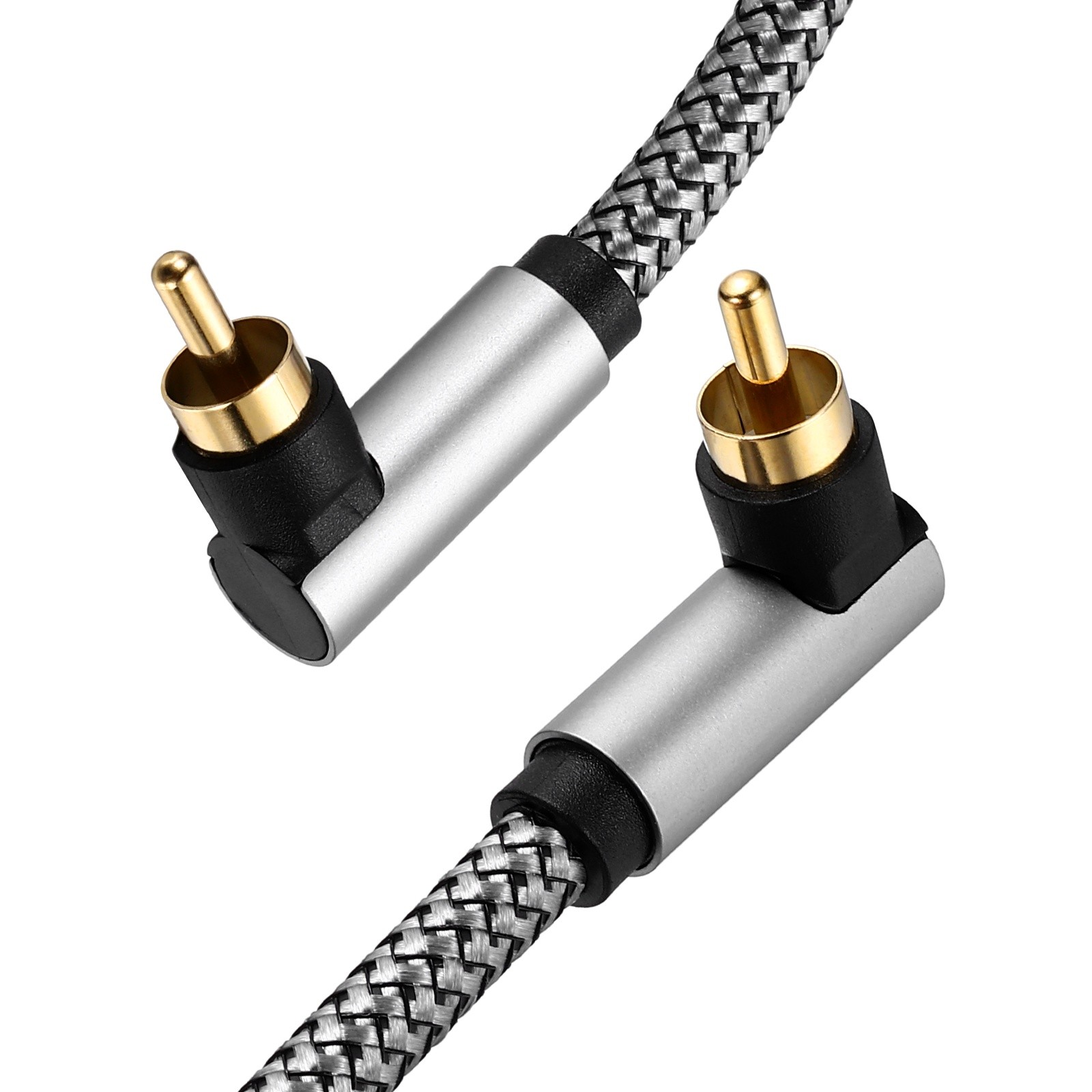 Dual 90 Degree Subwoofer Cable, 33ft 24K Gold-Plated Digital Coaxial Cord, Gray