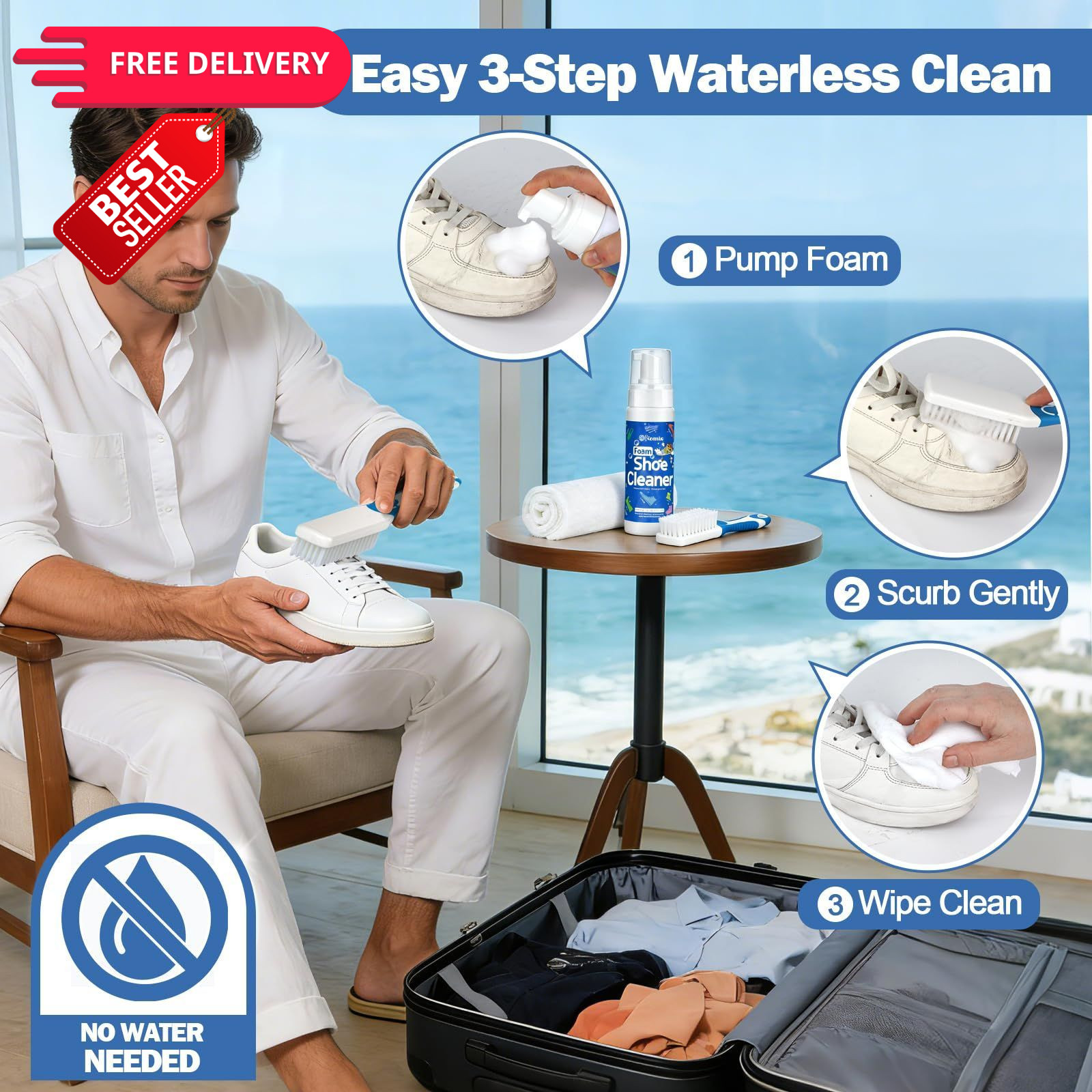 Viomis Shoe Cleaner, 6.76oz Professional Foam Sneaker Cleaning 6.76oz, Clear