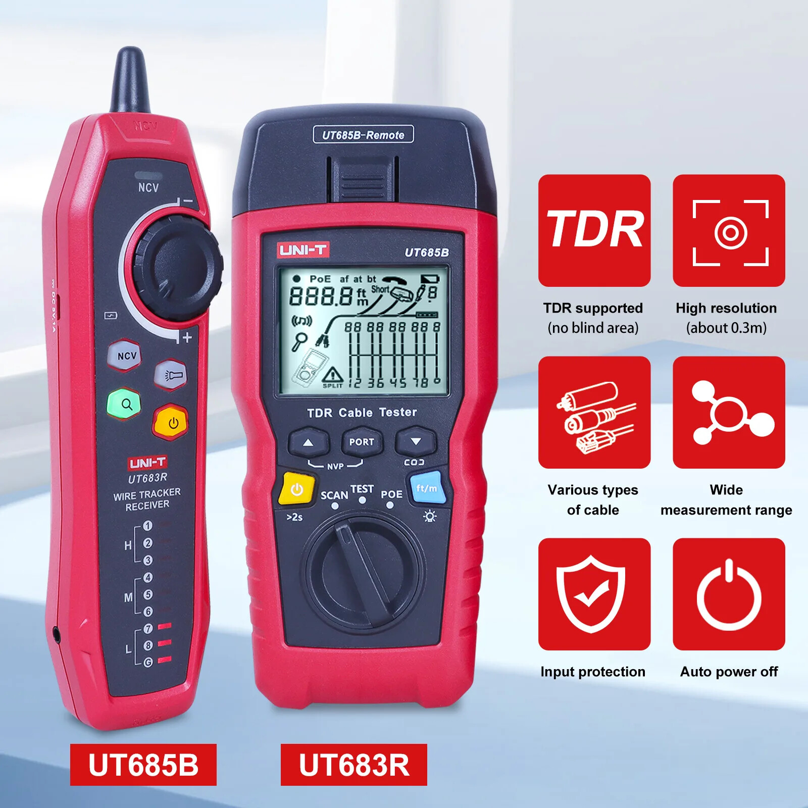 RJ11 RJ45 POE Detector UNI-T UT685B Kit TDR Cable Tester Wire Tracker Network