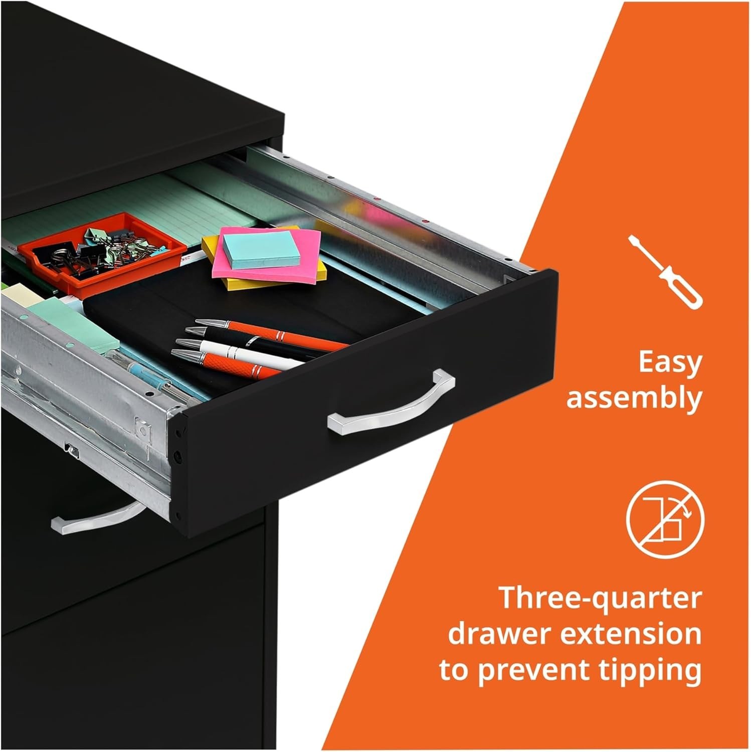 LYS SOHO Box/File/File 3-Drawer Mobile File Cabinet, Black