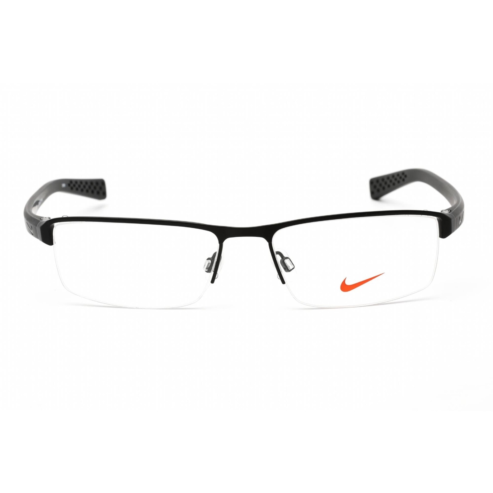 Nike Unisex Eyeglasses Satin Black Rectangular Shape Half Rim Frame 8097 (001)