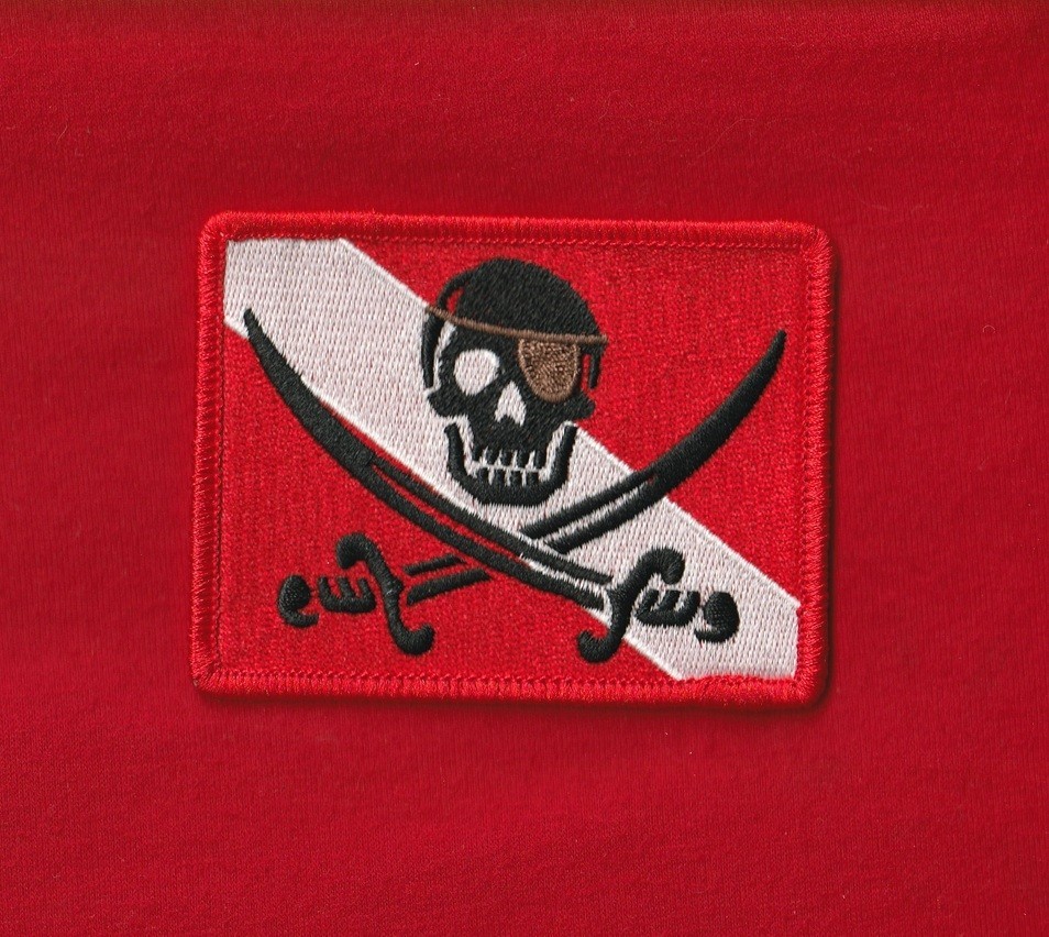 3.5" Iron-on Patch Calico Jack Pirate with Eye Patch Diver-Down Dive Flag USA