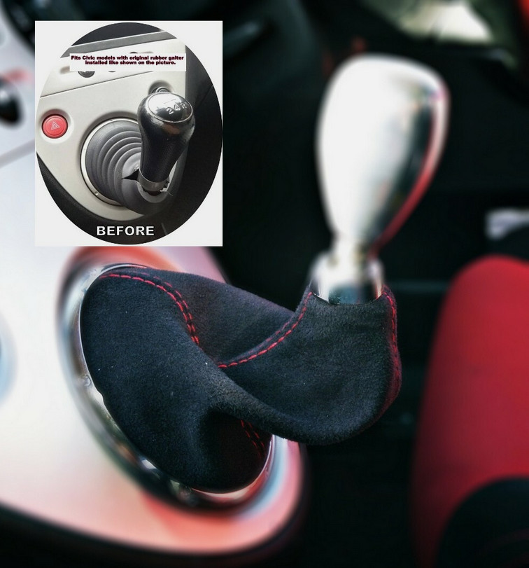 Gear Boot For Honda Civic Ep2 Ep3 Hatchback 2001-2005 Black PU Suede Red Stitch