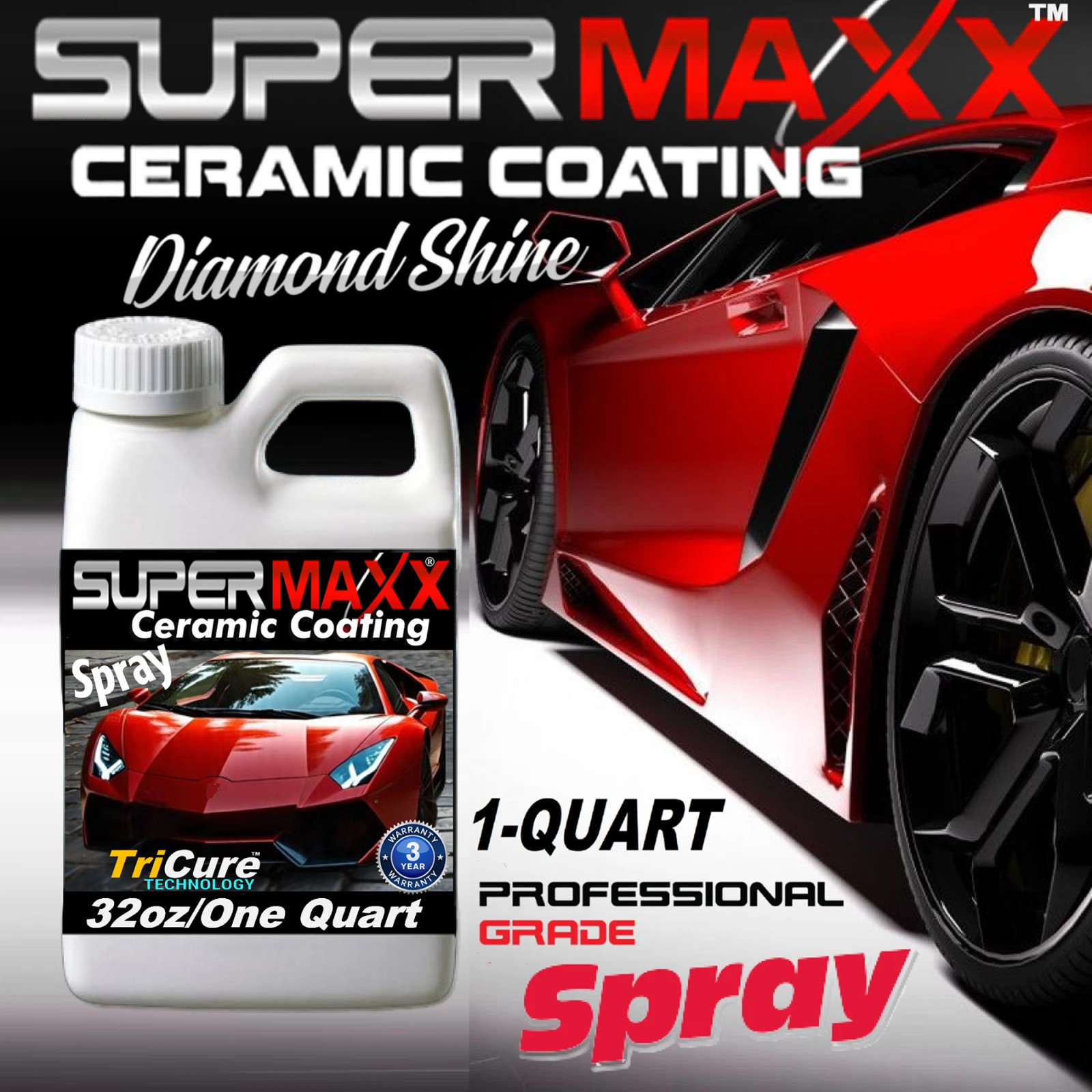 CERAMIC CAR COATING SPRAY TRICURE TECHNOLOGY PAINT PROTECTION 32oz/ 1 QUART- KIT