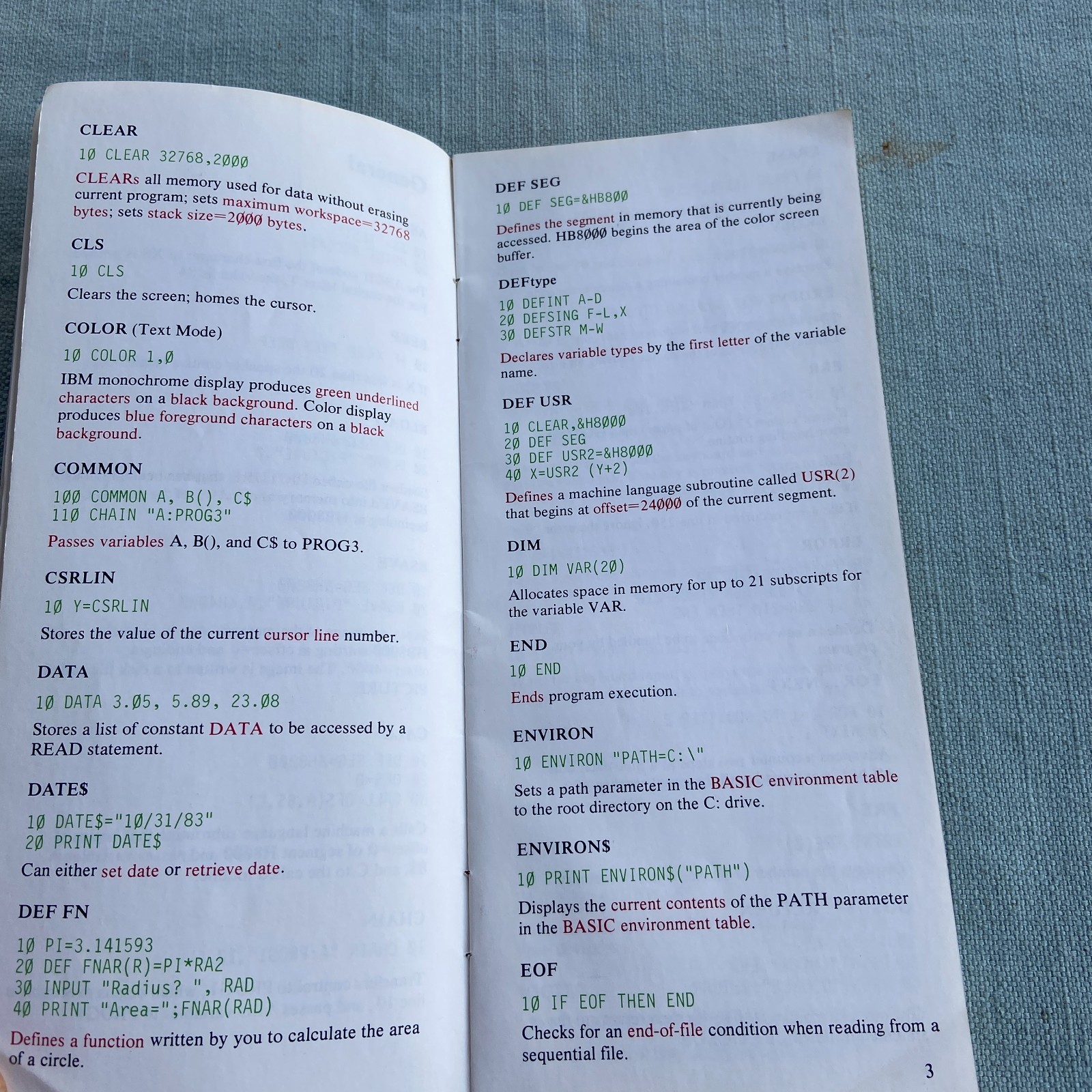 Vintage IBM BASIC Quick Reference Book Manual 1st Edition 1984 PC Hardware Libra