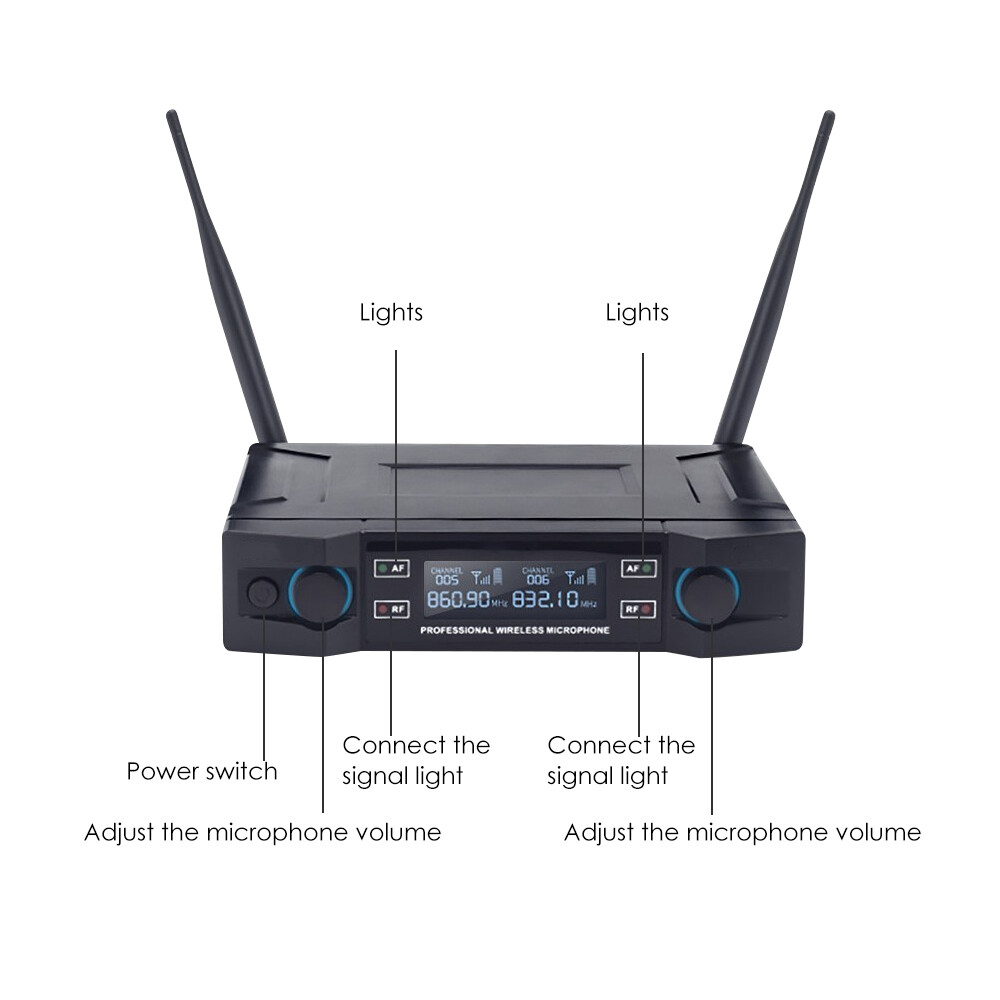 Pro 2 Channel UHF Wireless Dual Microphone Cordless Handheld Mic System For Home
