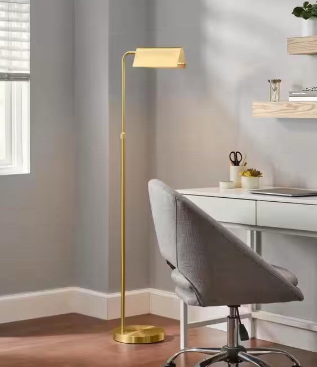 Hampton Bay Wesleigh 59" Brass Gold LED Indoor Floor Lamp Dimmer Switch Metal