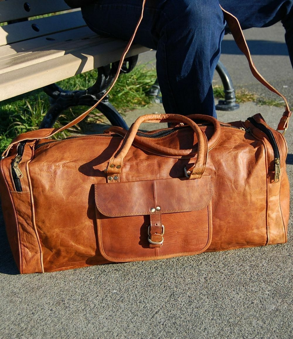Bag Leather Travel Duffel Luggage Men Brown Weekend Genuine Gym S New Vintage