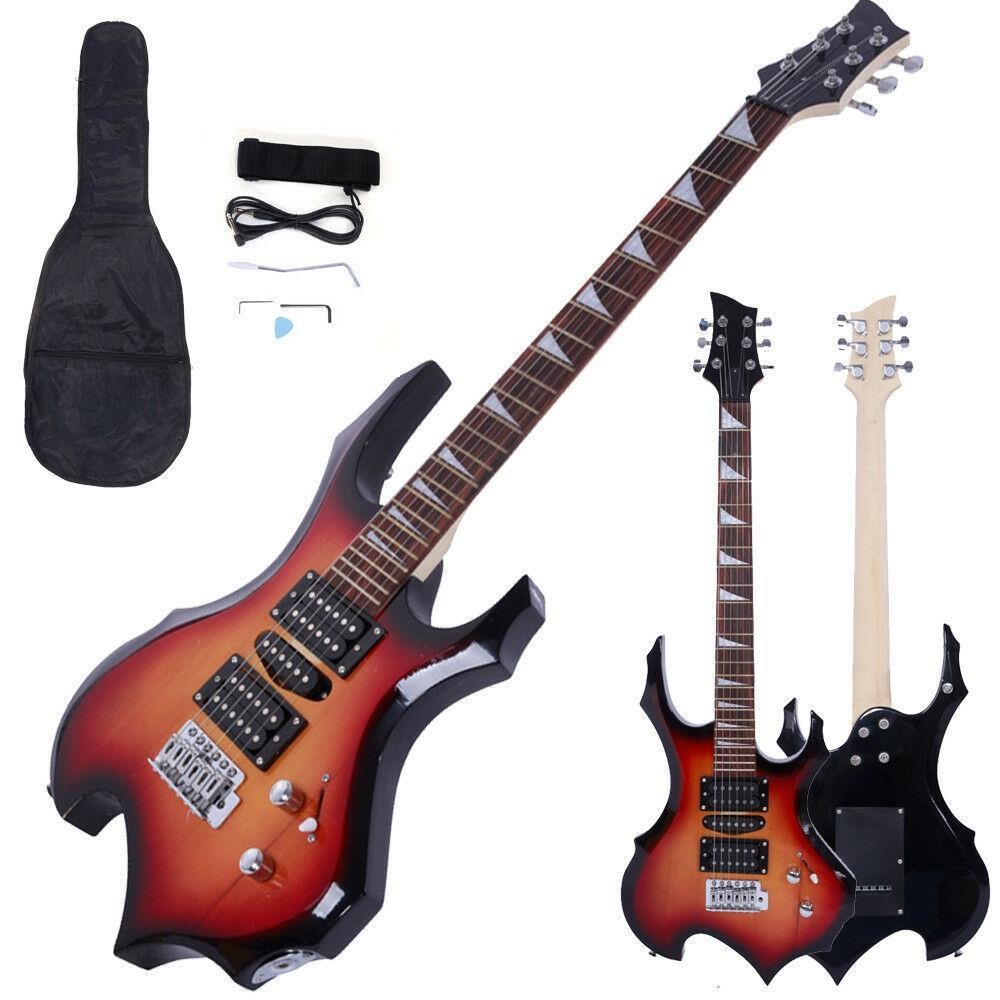 Glarry Sunset Flame Type Beginner Practice Right-Handed Electric Guitar Set