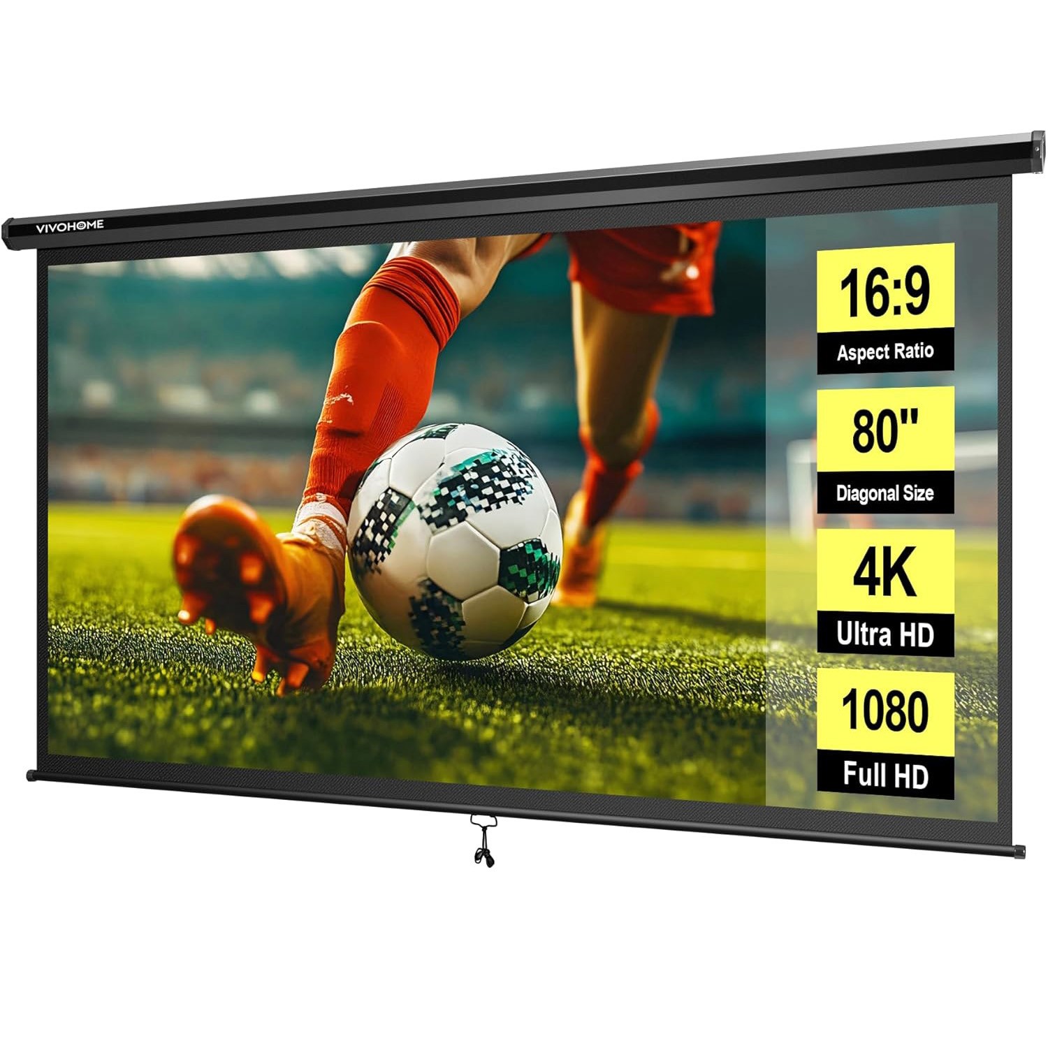 80" Projection Screen Manual Pull Down 16:9 HD Projector Home Theaters 3D Movie