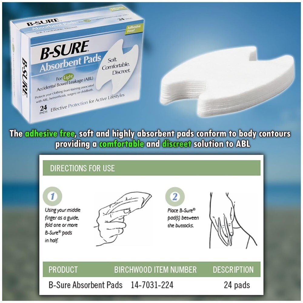 BSURE 24 Anal Leakage Pads, Light Absorbency Incontinence Liner, FREE shipping