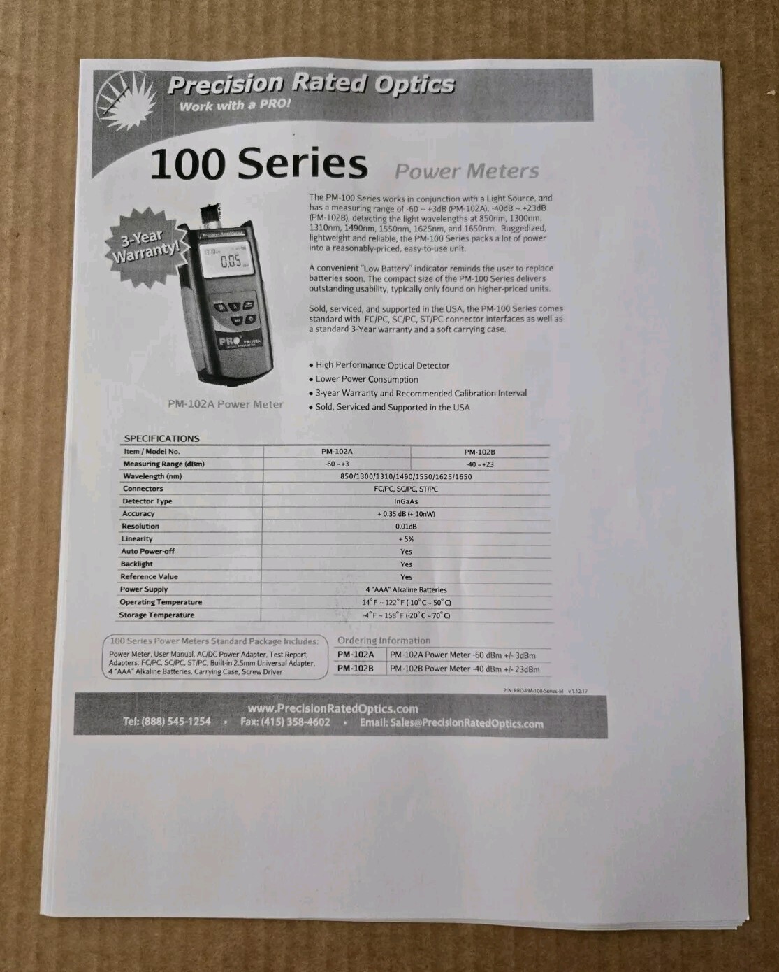 Precision Rated PM-102A Optical Power Meter