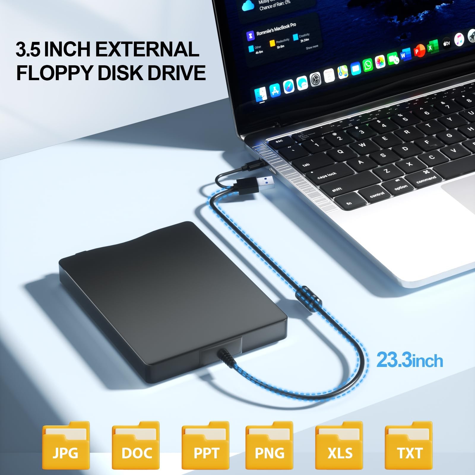 External Floppy Disk Drive Carrying Case 3.5 Inch Reader USB 3.0 TypeC