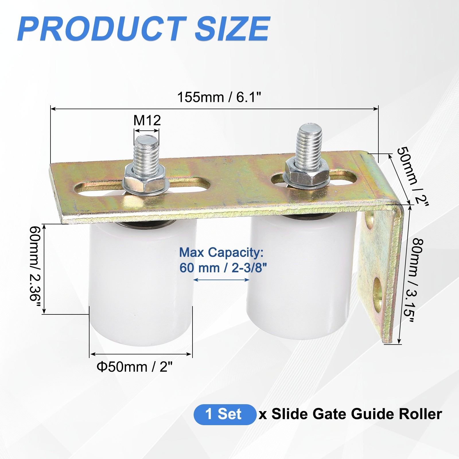 1Set Slide Gate Guide Roller, 2"x2-3/8" Nylon Gate Support & Bracket, White