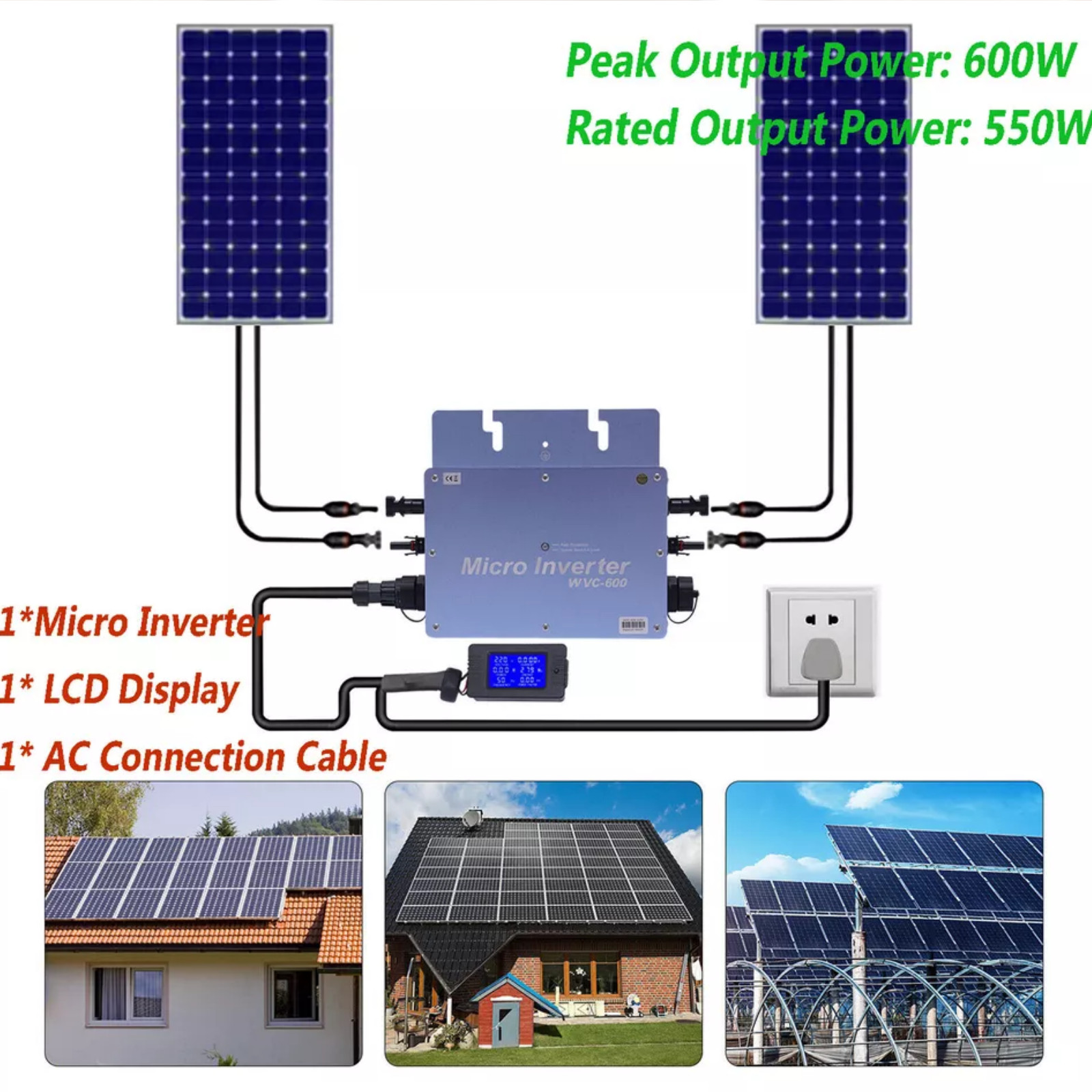 600W Solar Micro Inverter Grid Tie MPPT Pure Sine Wave DC to AC Waterproof New