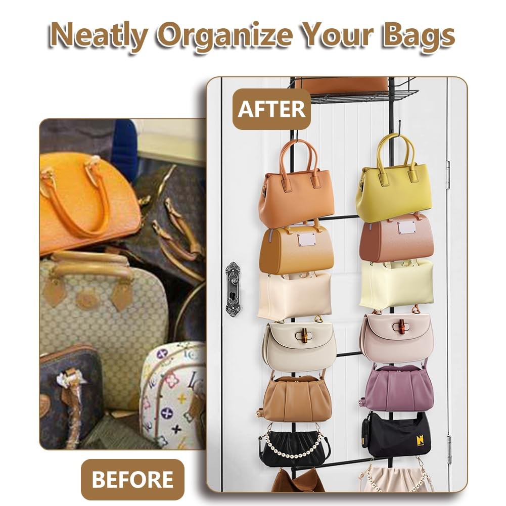 Over The Door Purse Organizer, Hanging Purse Organizer, Wall-Mounted Handbag ...