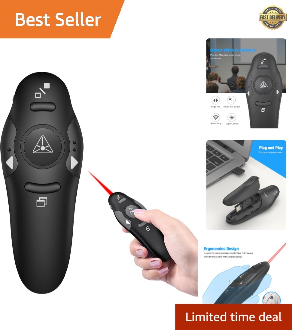 USB Wireless Presenter Remote with Red Laser - Perfect for PowerPoint Slides