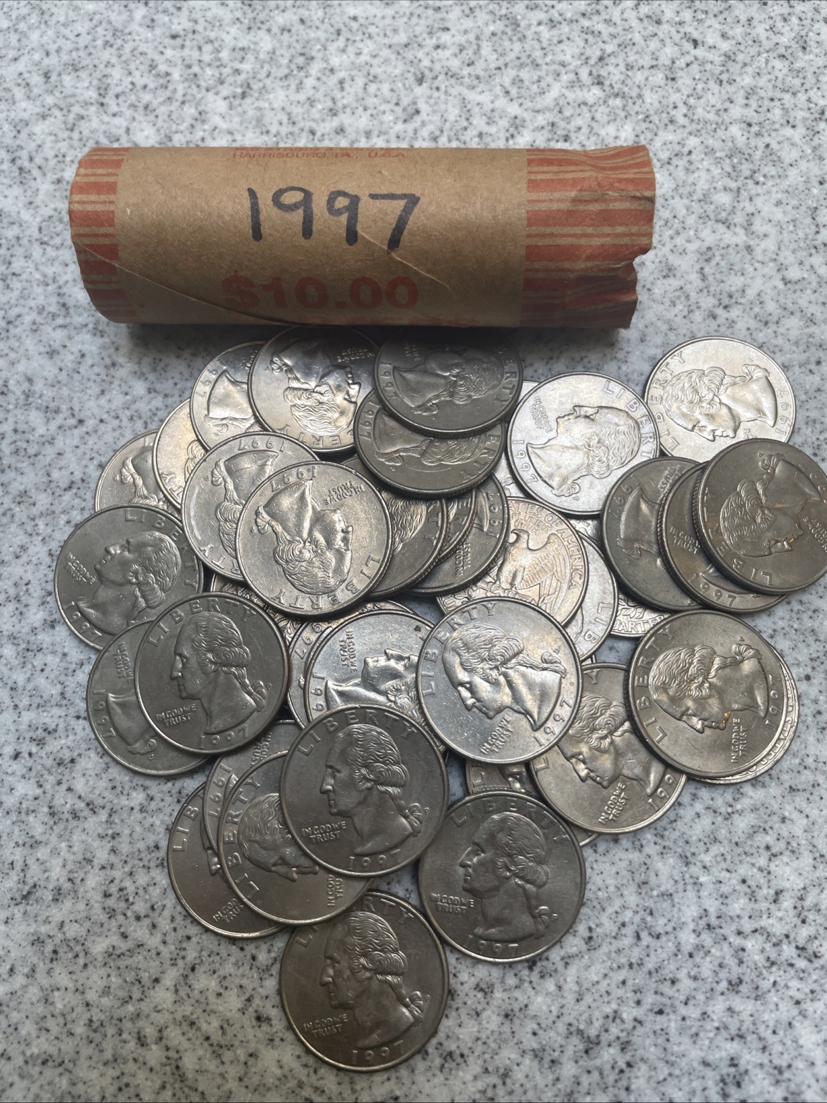 1997 WASHINGTON QUARTER 40 COINS   CIRCULATED  ROLL