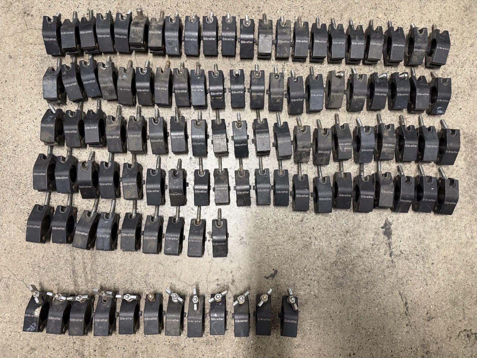 Large Lot Gibraltar Drum Rack Clamps - Many Missing Wing Nuts - Great Project/Pa