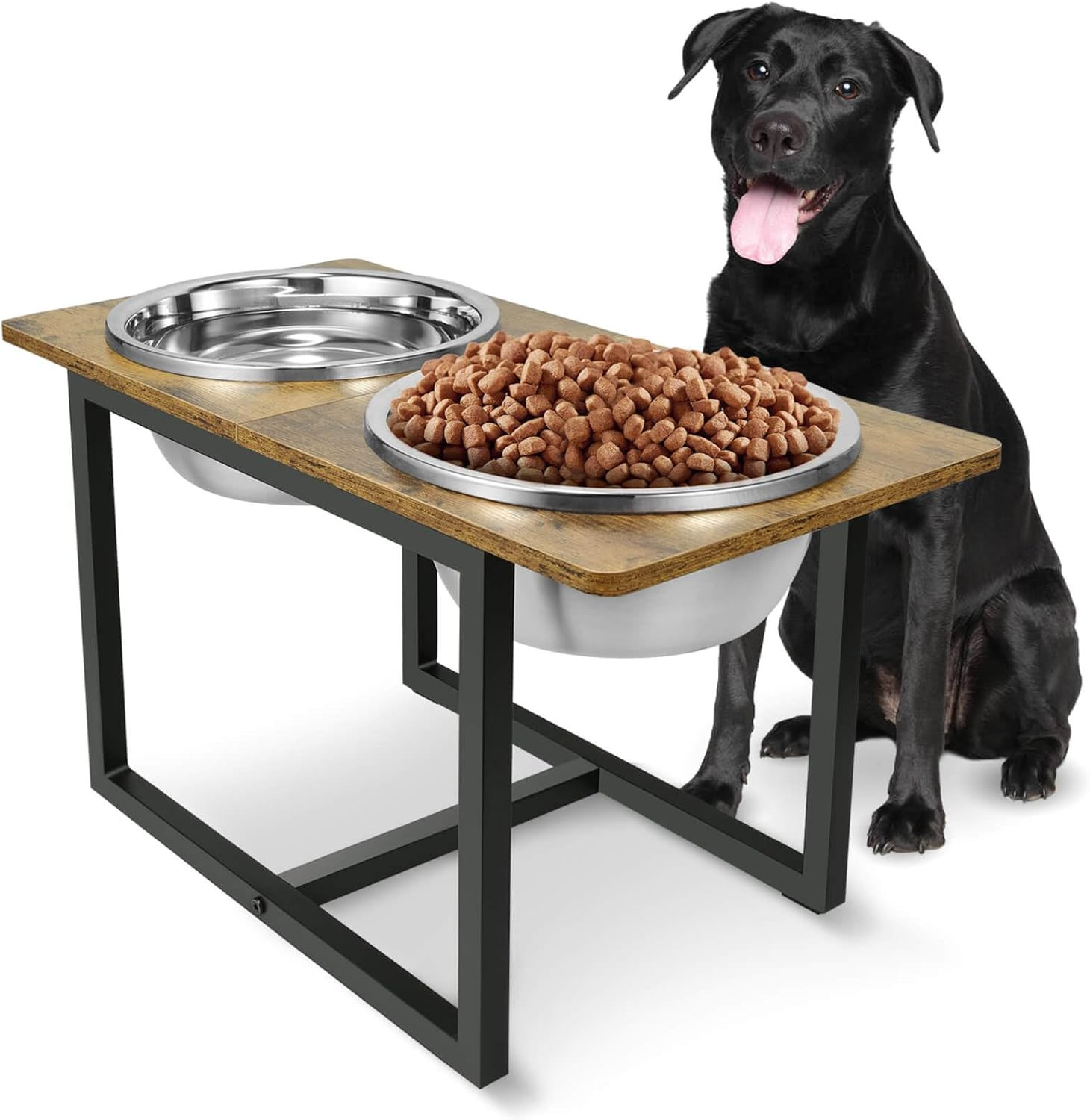 Elevated Dog Bowls for Large Dogs | Raised Stand with 2 X-Large 3.5L Steel Bowls