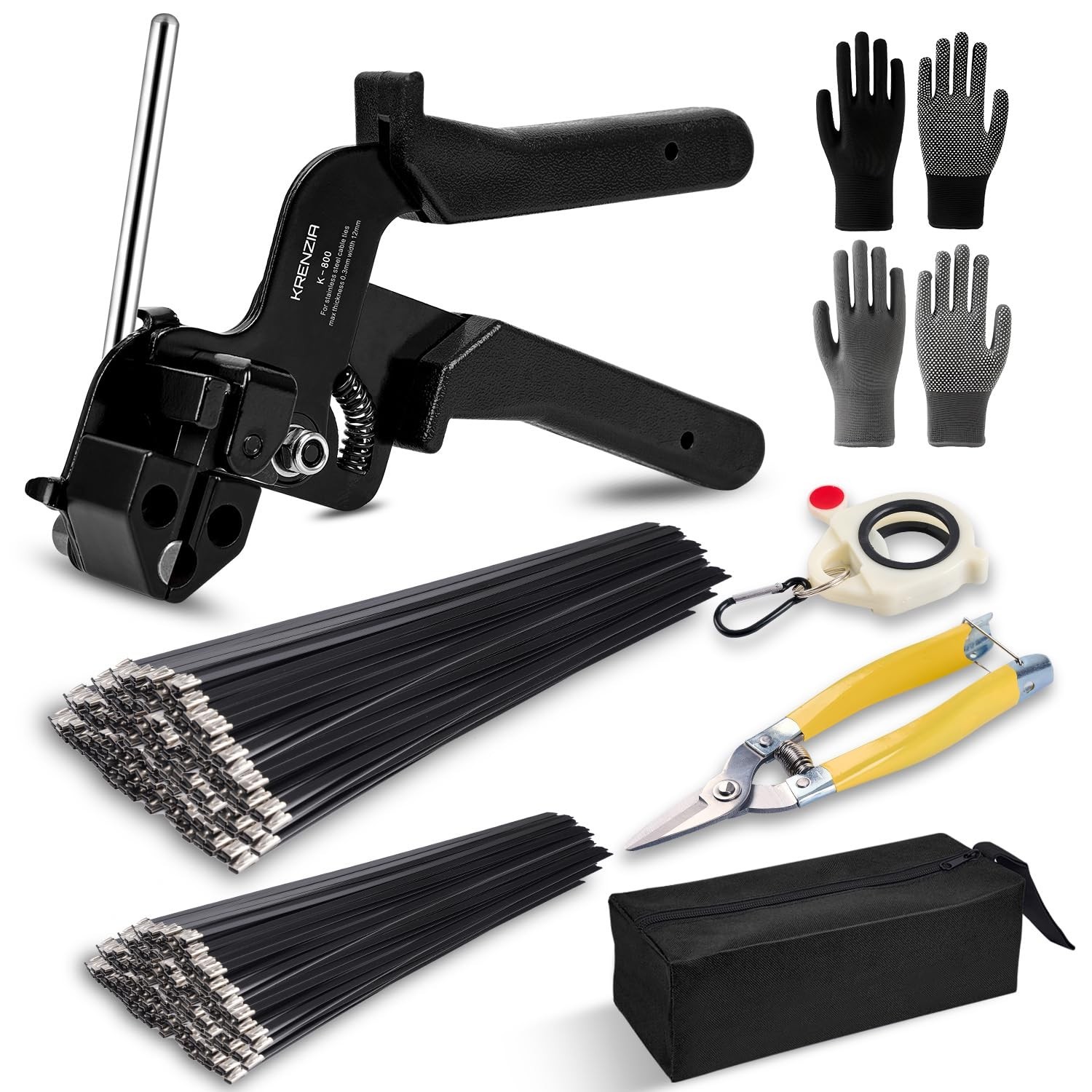Stainless Steel Cable Tie Gun Kit：With 300pcs Uv Resistant Black Metal Zi