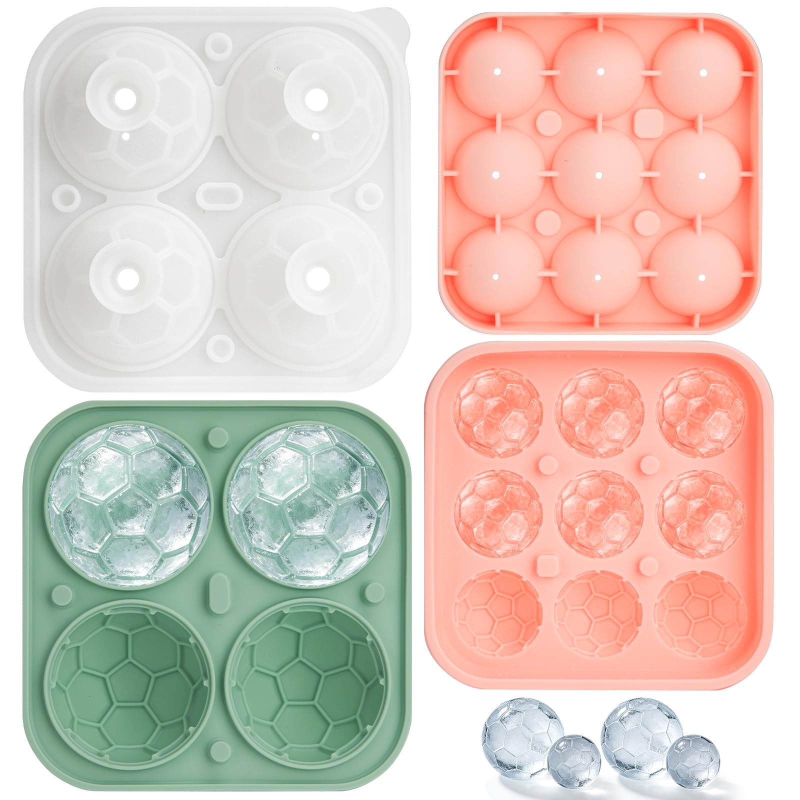 Football Ice Cube Trays 2 Pack, 4-Cavity & 9-Cavity Silicone Ice Molds, BPA-F...