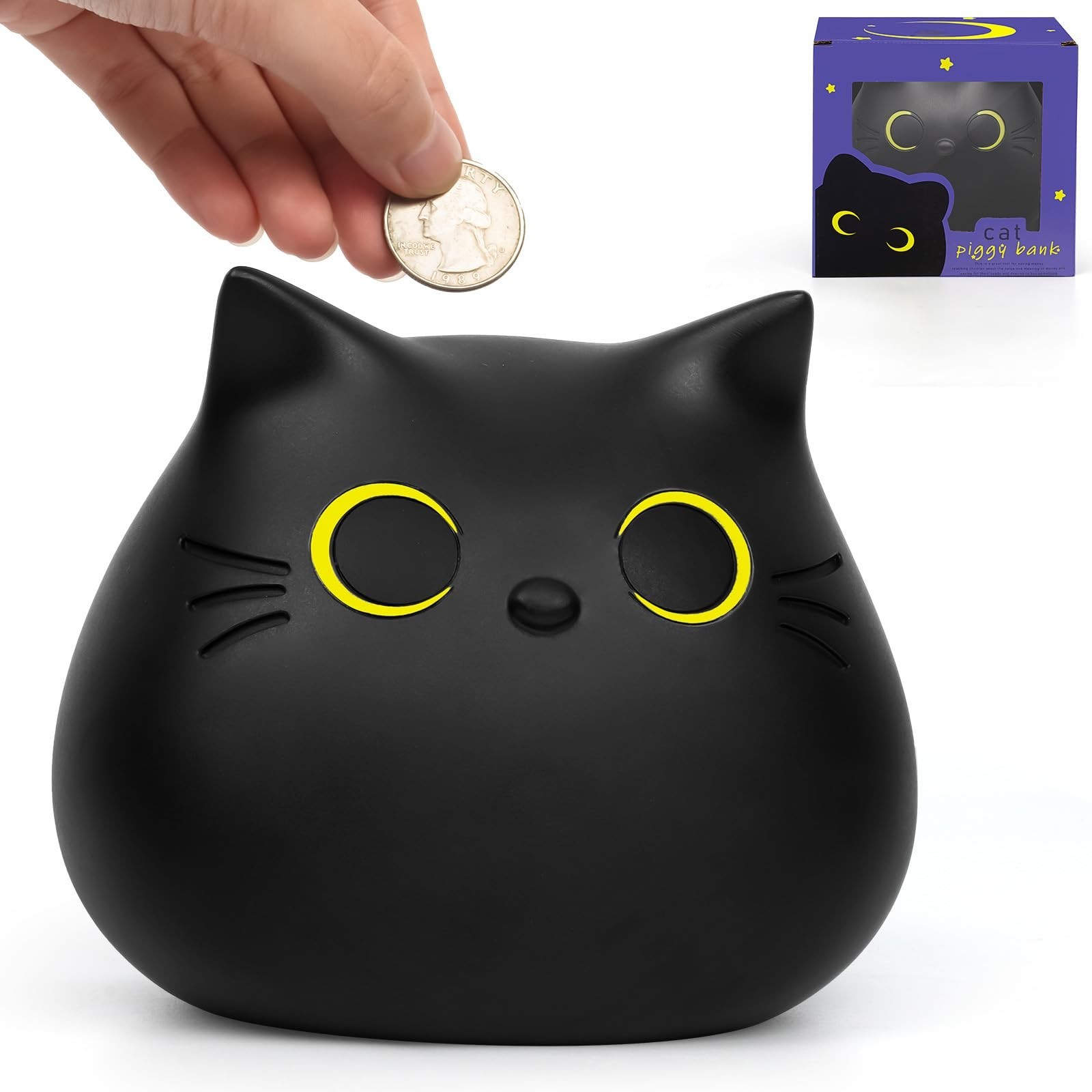Cat Piggy Bank for Kids,Money Box,Unbreakable Piggy Bank Girls Black Cat Bank...