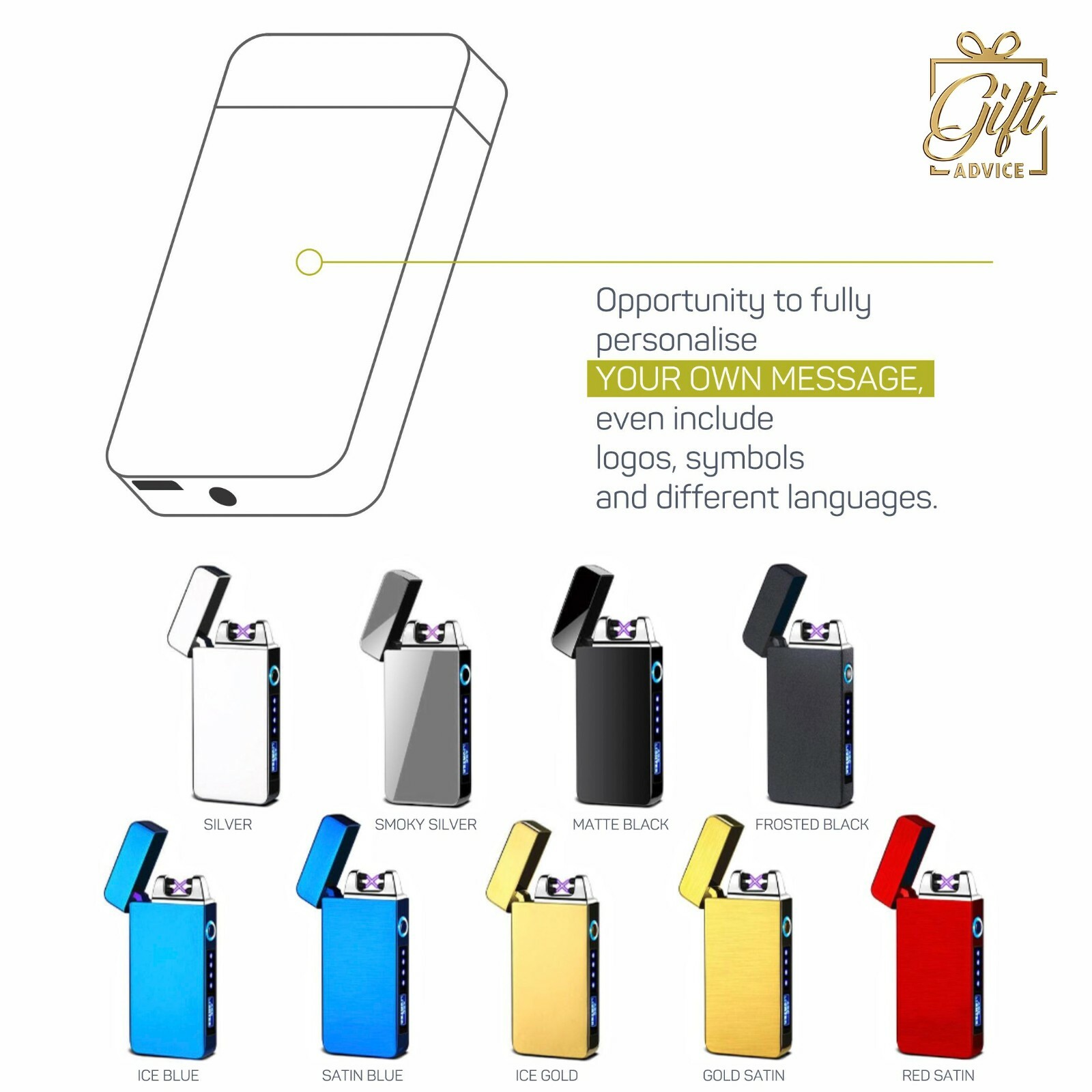 Personalized Engraved USB Rechargeable Lighter Windproof Double Arc Flameless