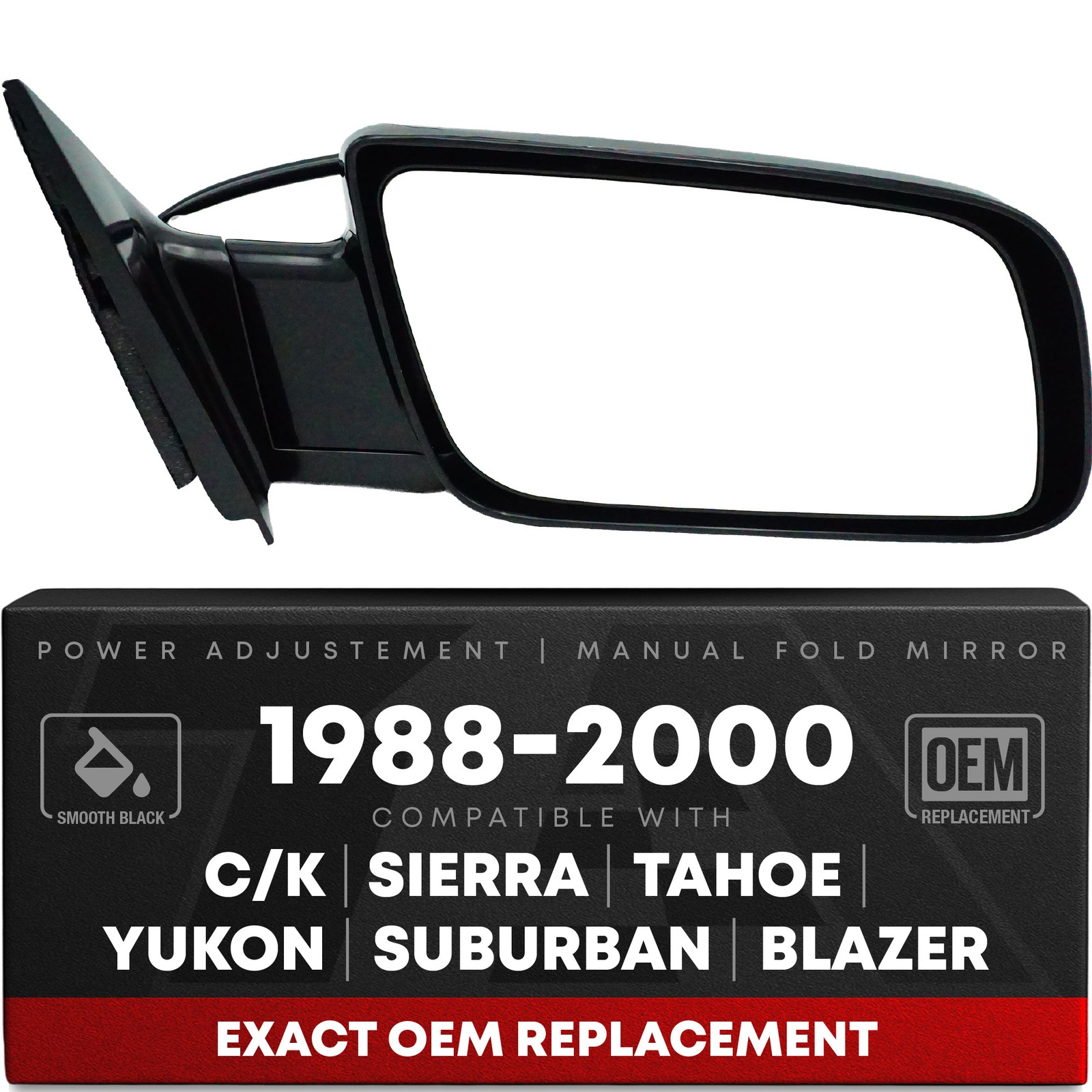 Passenger Side View Mirror - Compatible with 1988-2000 Chevy/GMC C/K Silverad...