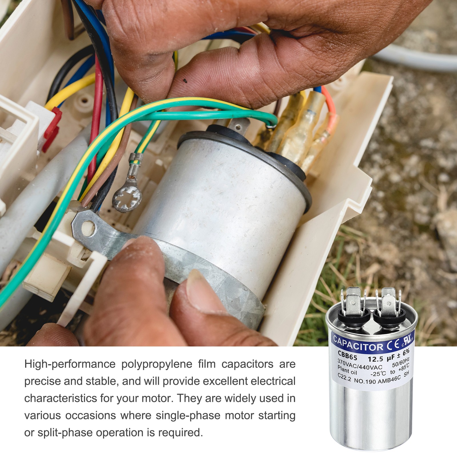 12.5MFD CBB65 Run Start Capacitor 12.5uF, 370/440V Round AC Capacitor