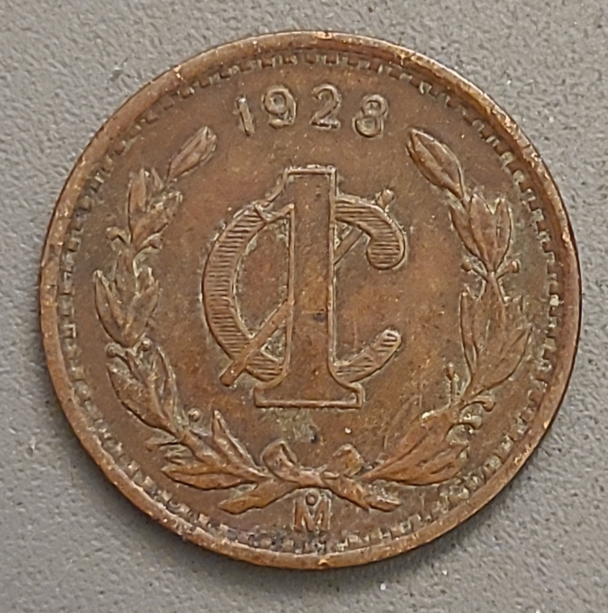 1928 Mo Mexico 1 Centavo Coin - Bronze - Mexican Golden Eagle Crest
