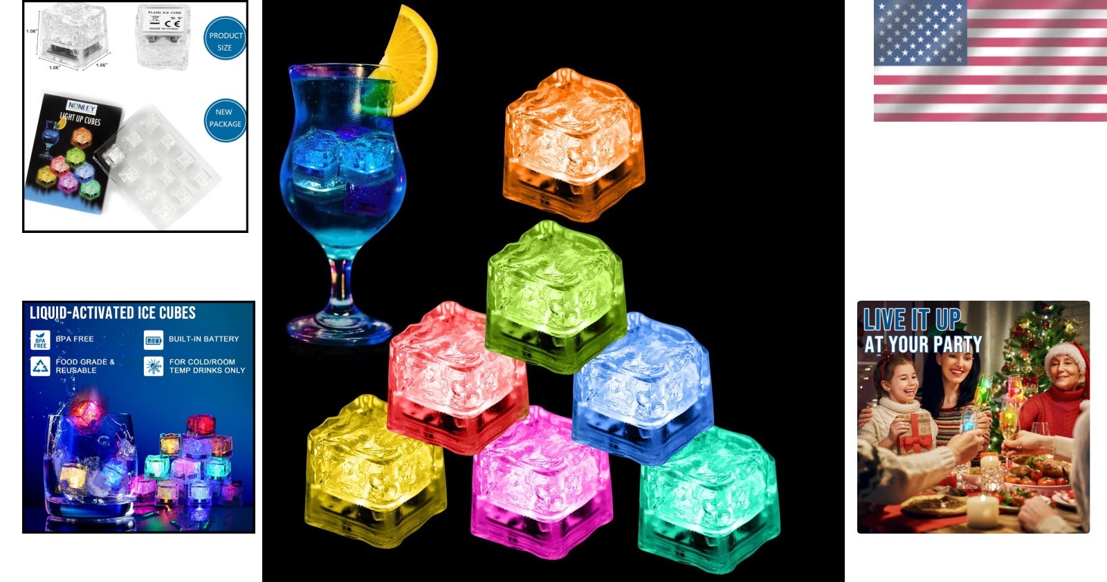 Multi-Color LED Ice Cubes - Safe, Waterproof & Essential For Weddings & Events