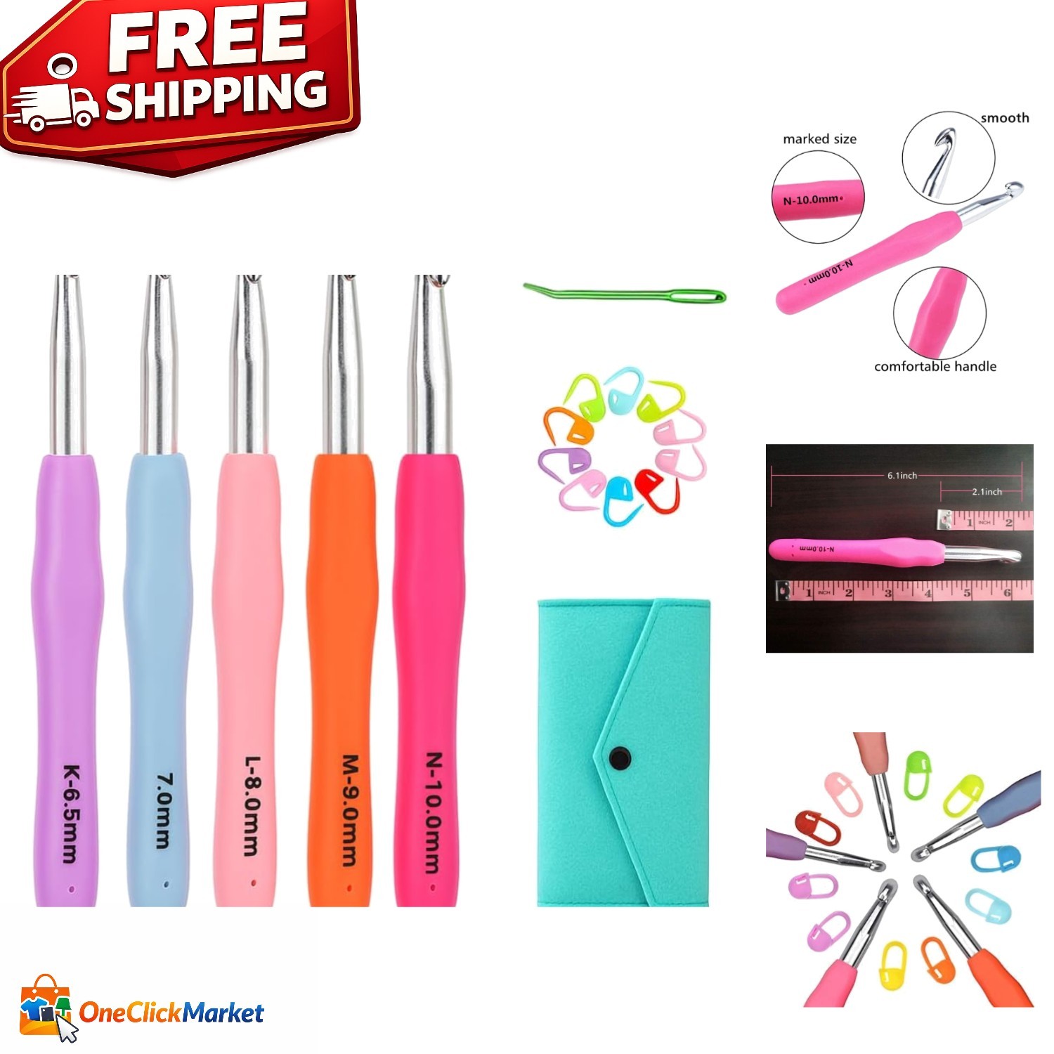 Large Ergonomic Crochet Hooks Set 6.5mm-10.0mm – Comfort & Variety in Crochet
