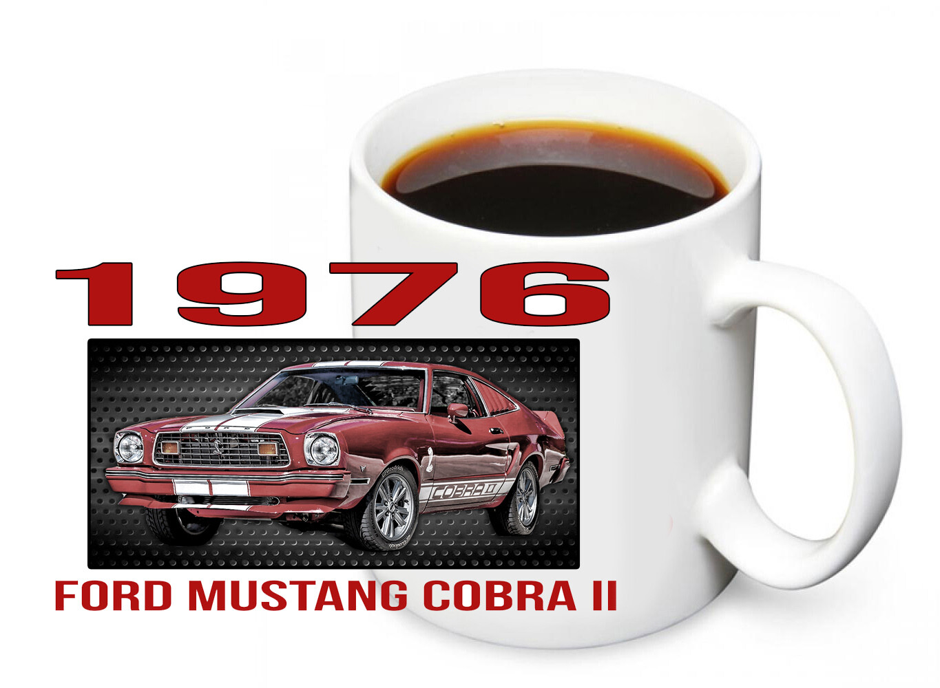 1976 Ford Mustang Cobra II Red Muscle Car Design 11oz. Ceramic Coffee Mug