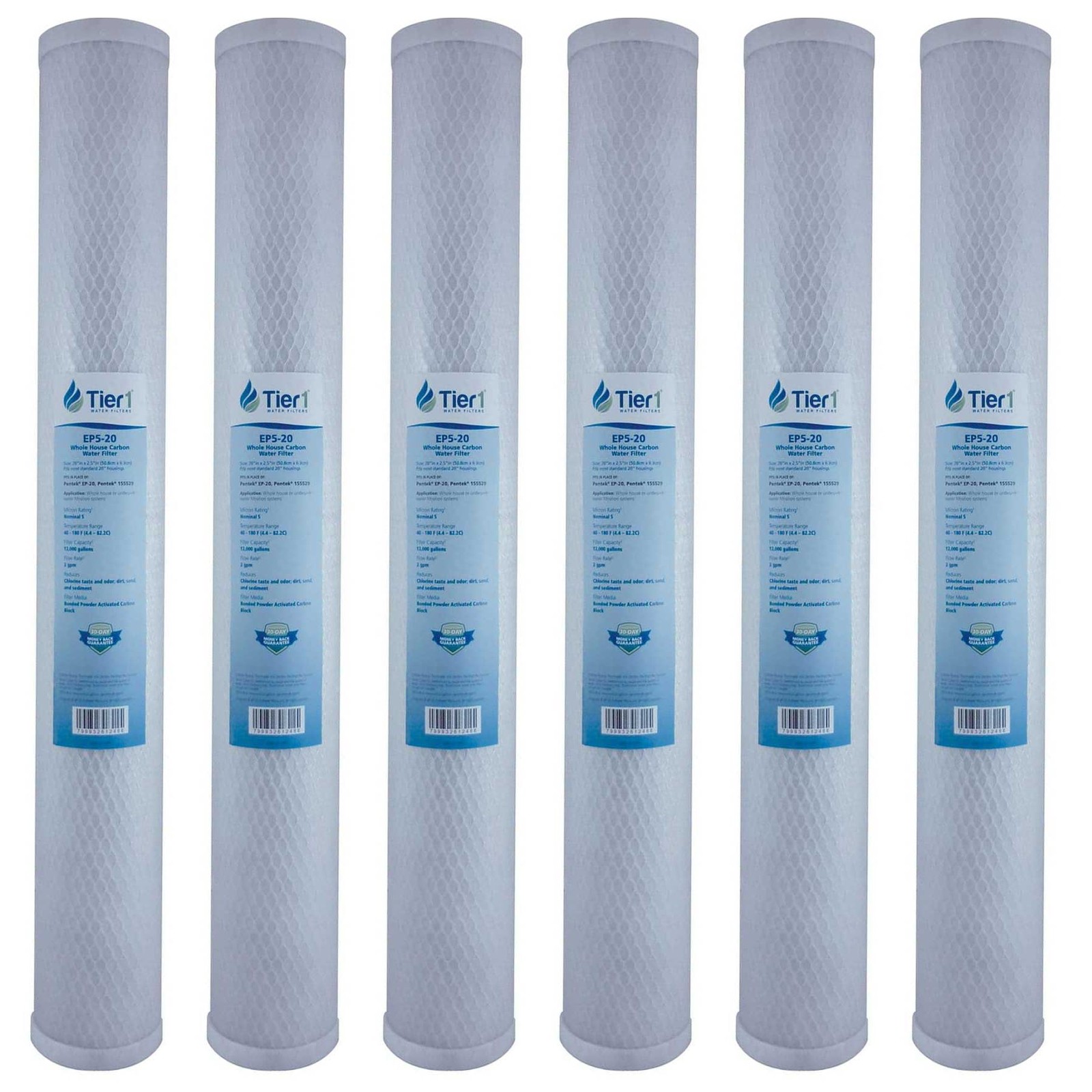 20 x 2.5 Inch 5 Micron EP-20 Carbon Block Sediment Water Filter 6 Pack