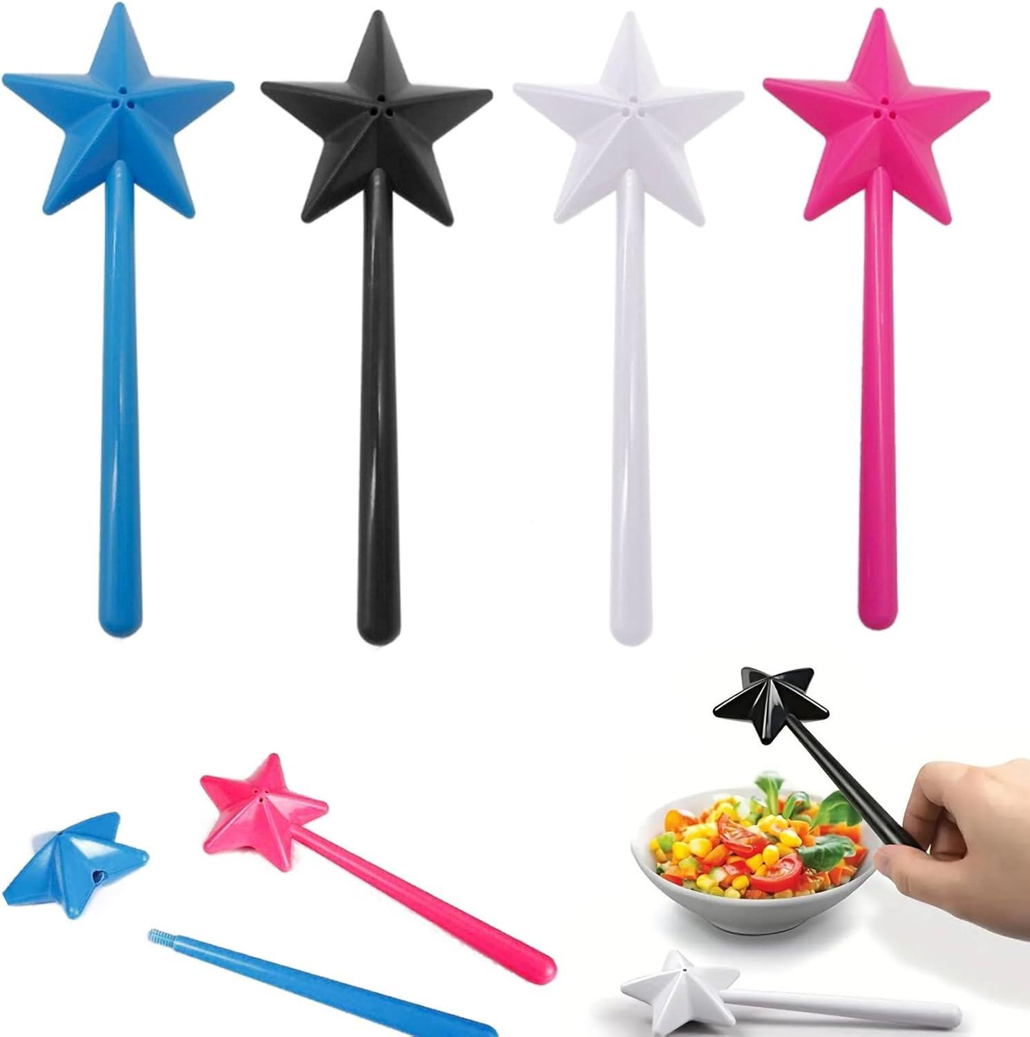 4 PCS Star Magic Salt and Papper Shakers Pentagram Shape Fairy Wand Three Holes