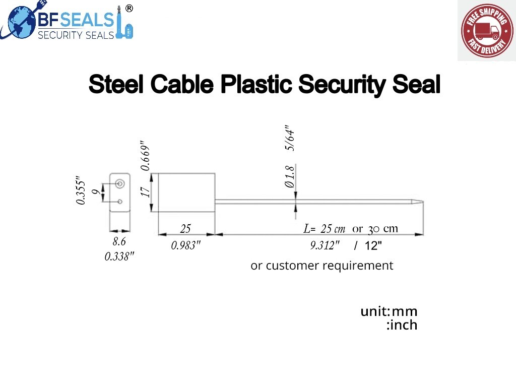 Cable Steel Lock Security Seal , 500 pcs l12" YE, 1.8 mm, Numbered & Barcode